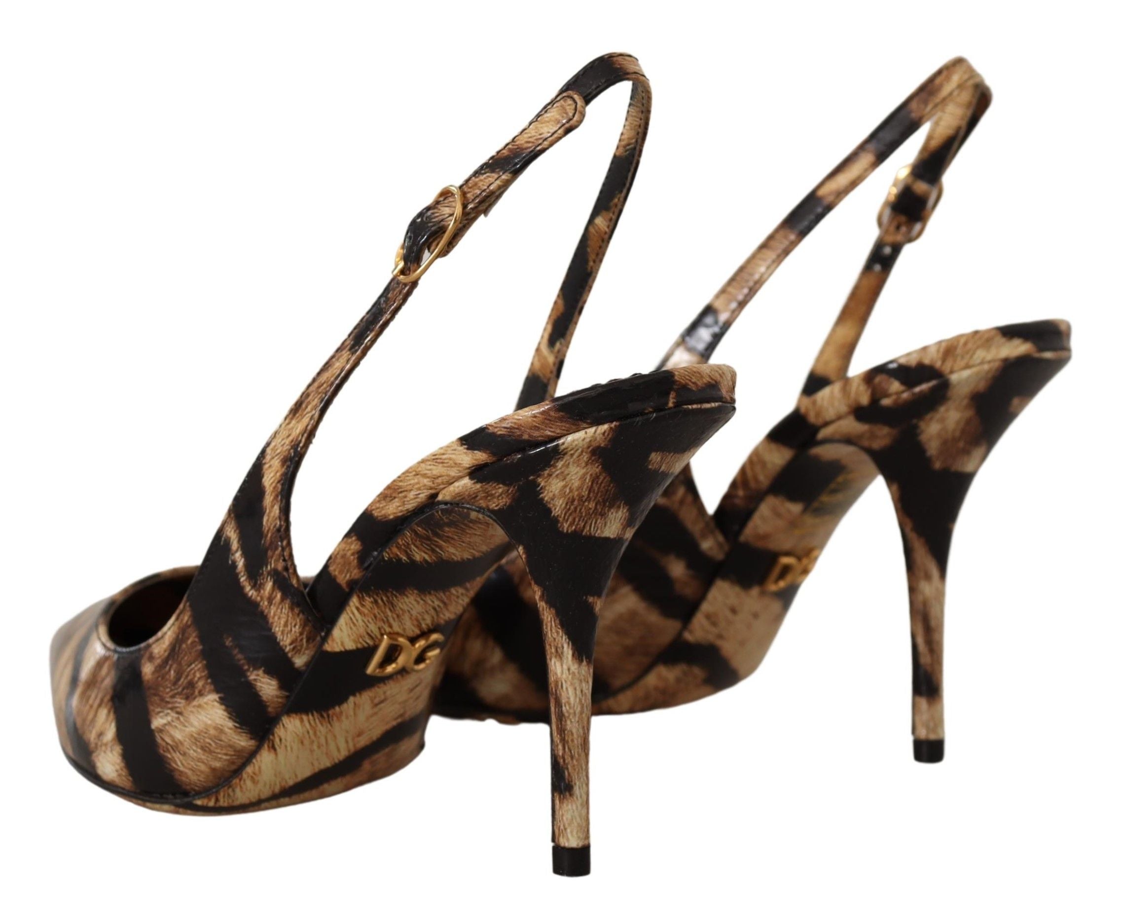 Dolce & Gabbana Brown Leather Tiger Slingback Shoes-3