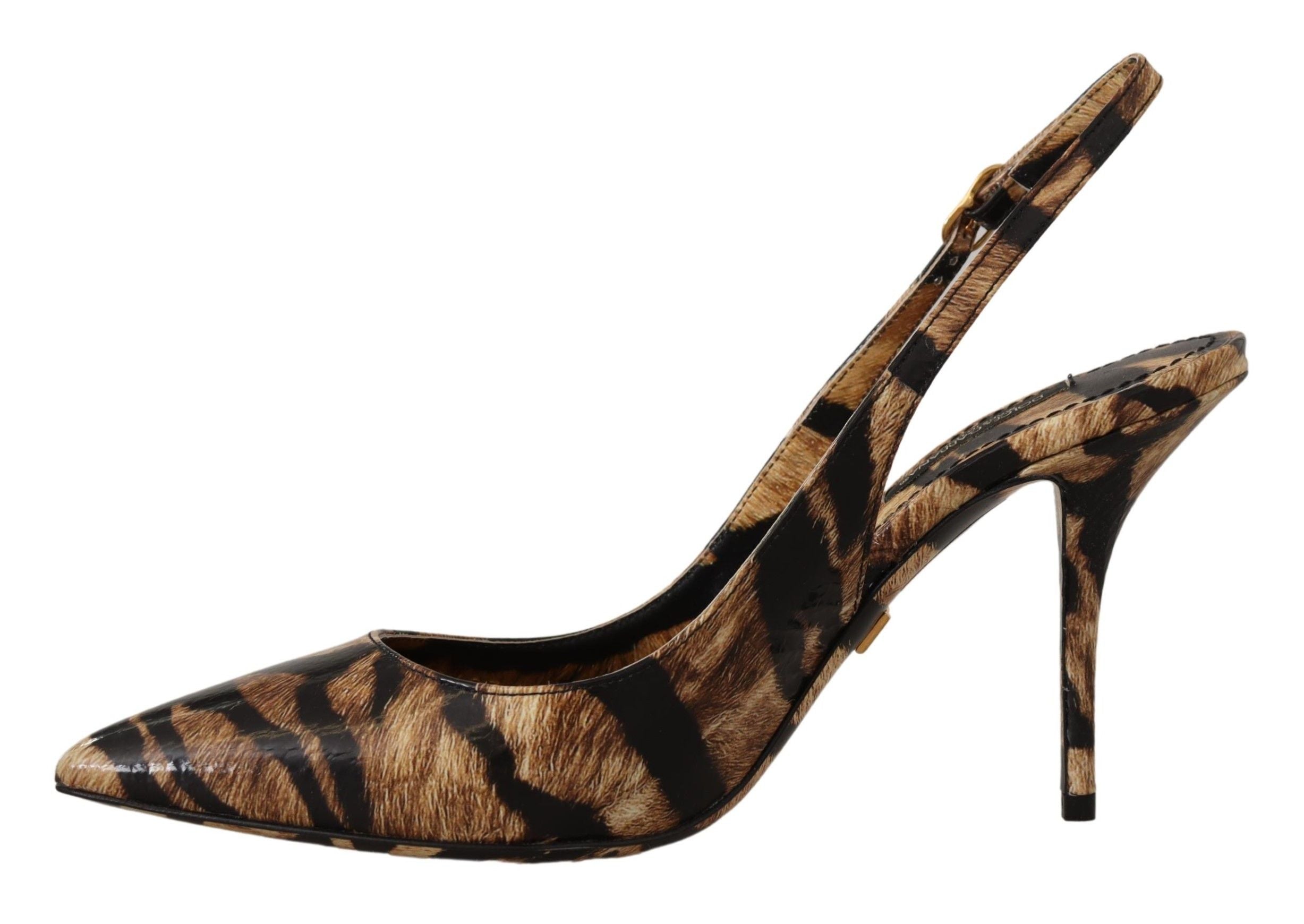 Dolce & Gabbana Brown Leather Tiger Slingback Shoes-4
