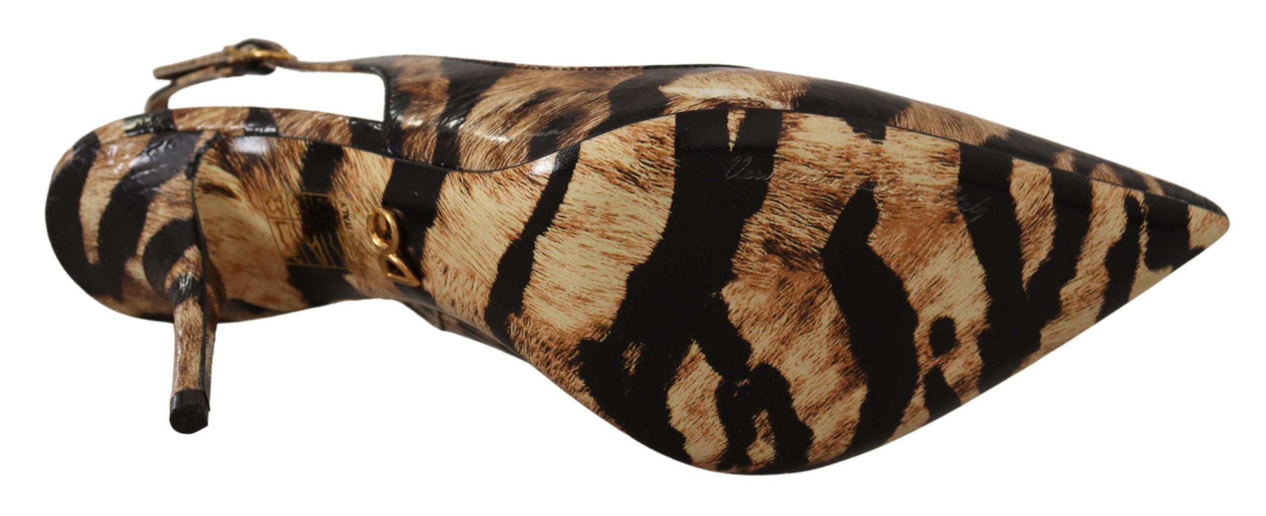 Dolce & Gabbana Brown Leather Tiger Slingback Shoes-5
