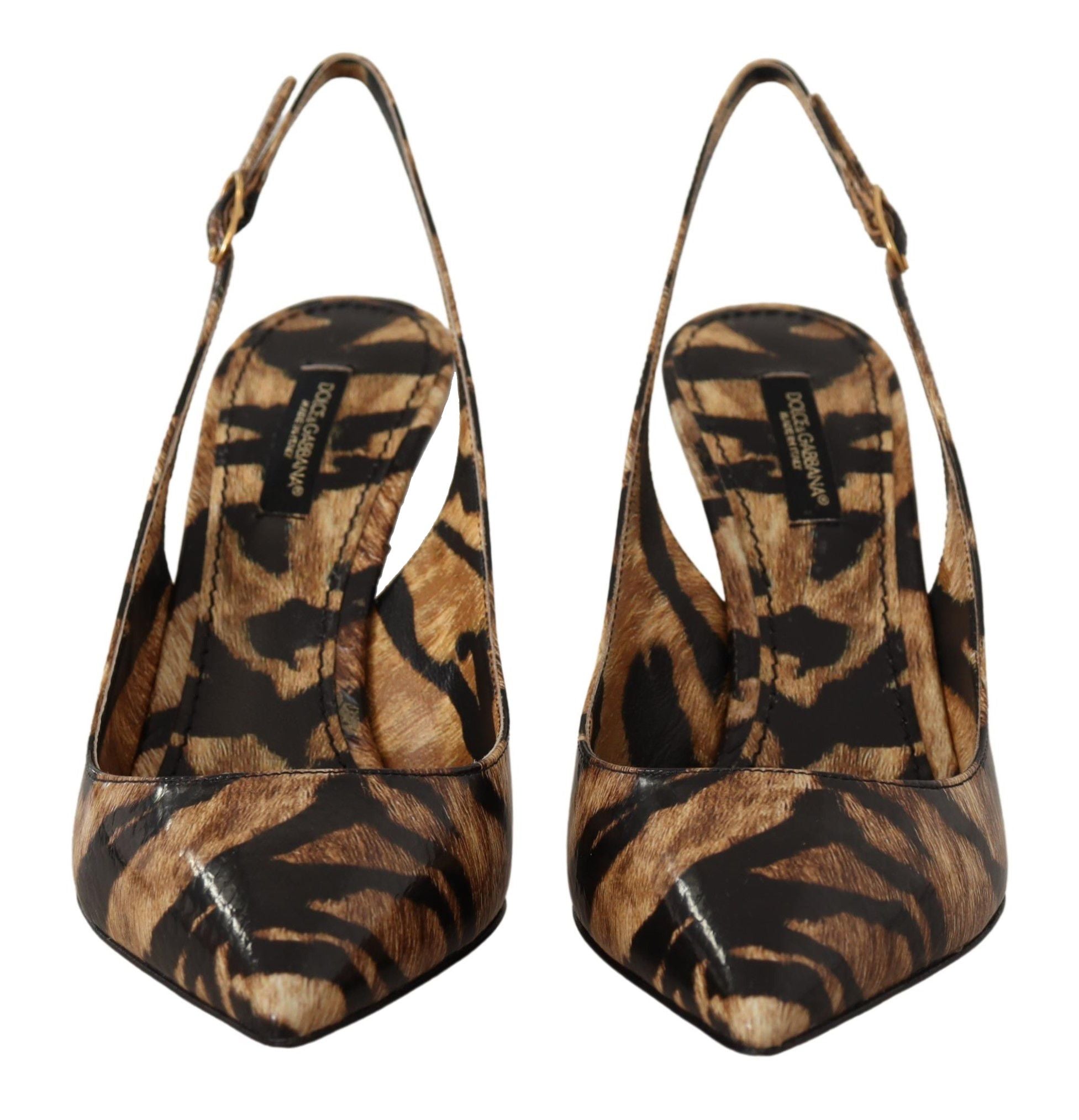 Dolce & Gabbana Brown Leather Tiger Slingback Shoes-6