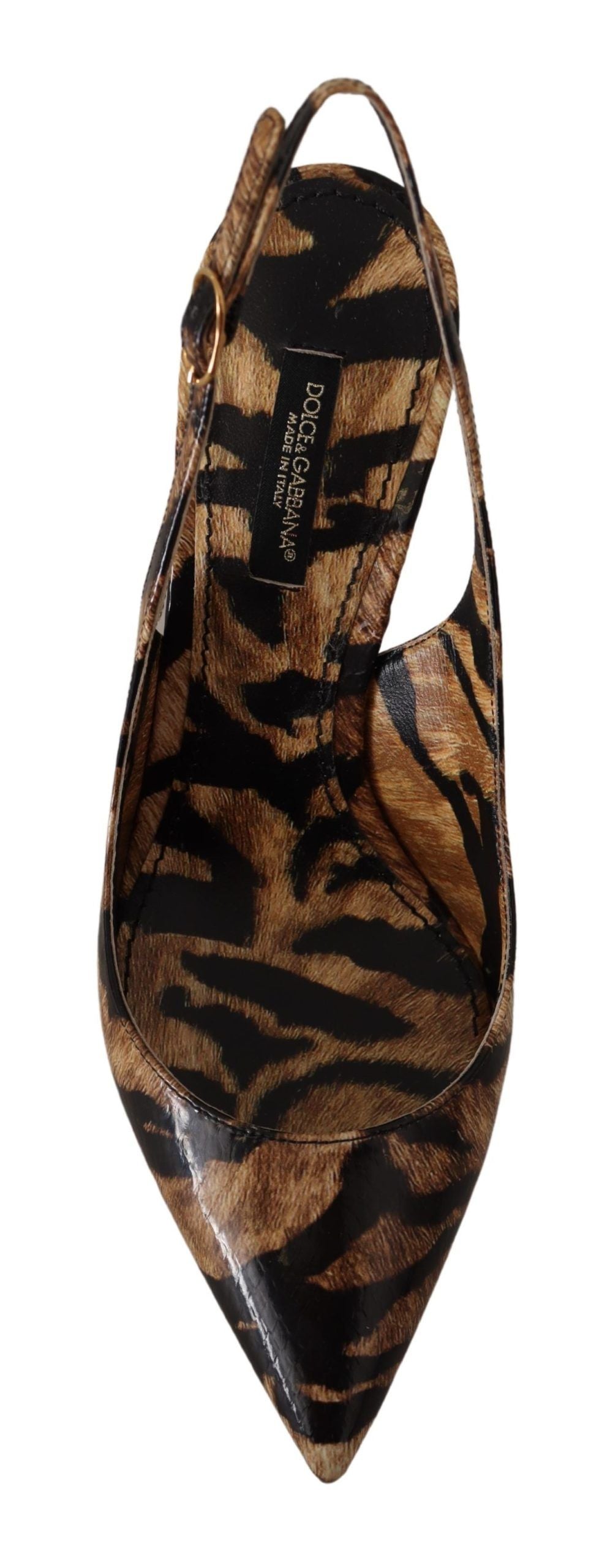 Dolce & Gabbana Brown Leather Tiger Slingback Shoes-7