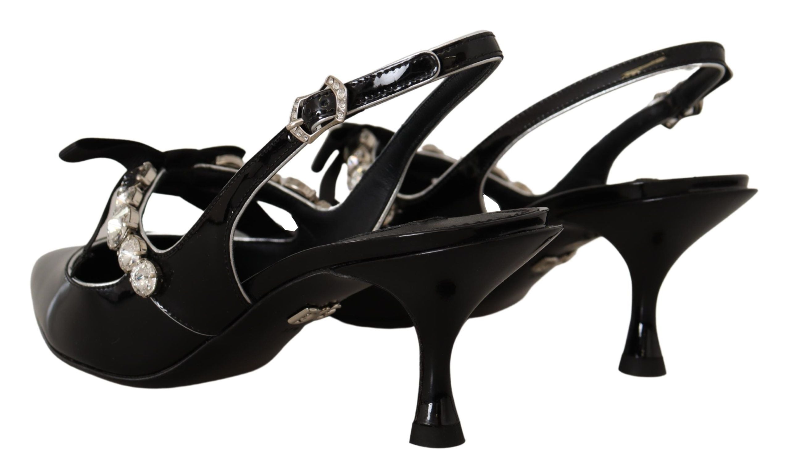 Dolce & Gabbana Schwarze Lackleder Kristall Slingbacks Schuhe-2