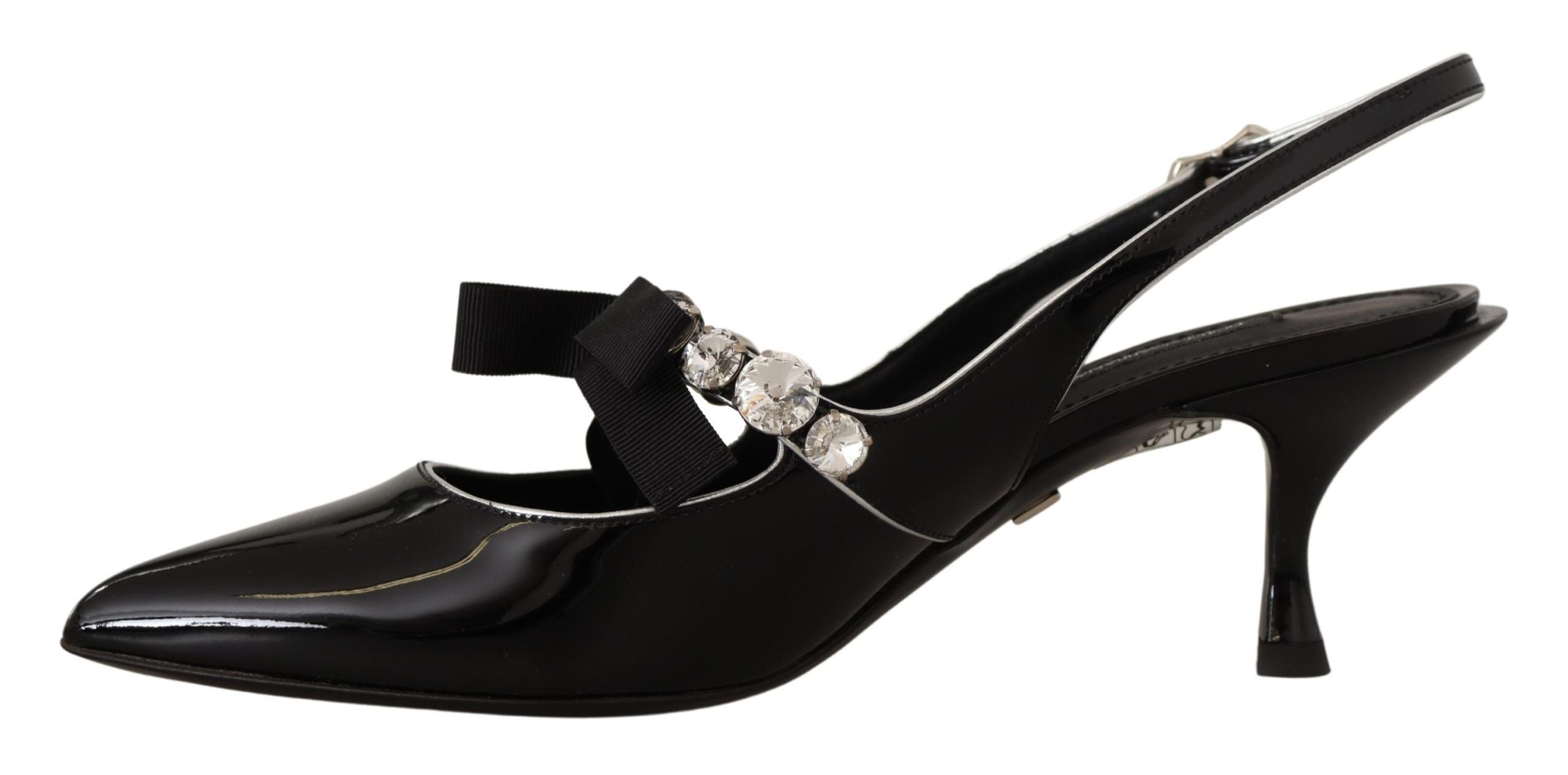 Dolce & Gabbana Schwarze Lackleder Kristall Slingbacks Schuhe-3