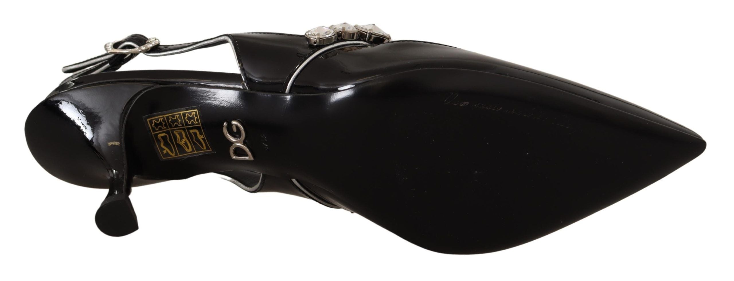 Dolce & Gabbana Schwarze Lackleder Kristall Slingbacks Schuhe-4