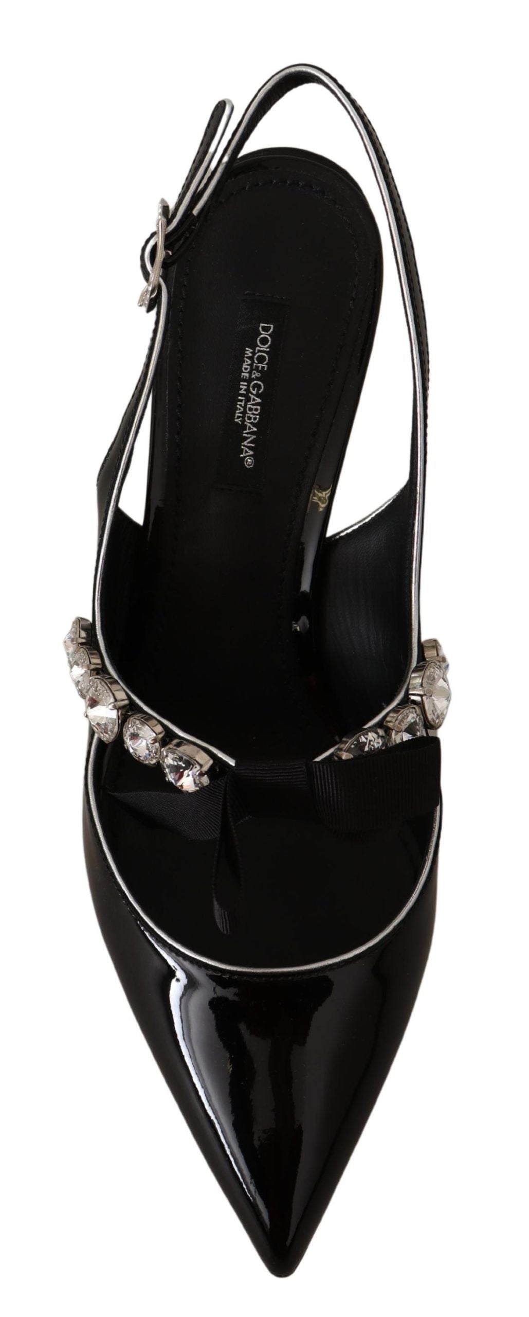 Dolce & Gabbana Schwarze Lackleder Kristall Slingbacks Schuhe-5