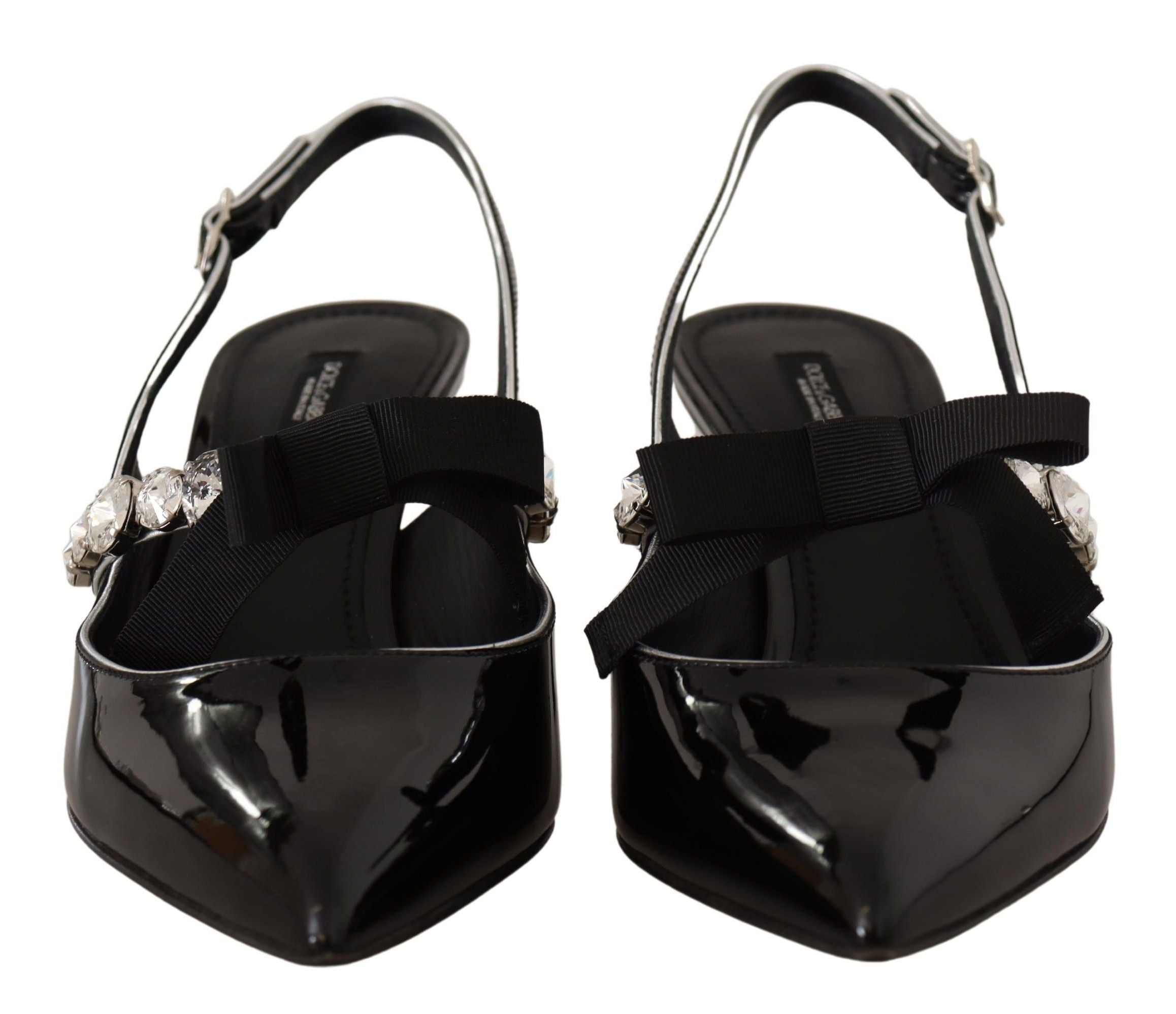 Dolce & Gabbana Schwarze Lackleder Kristall Slingbacks Schuhe-6