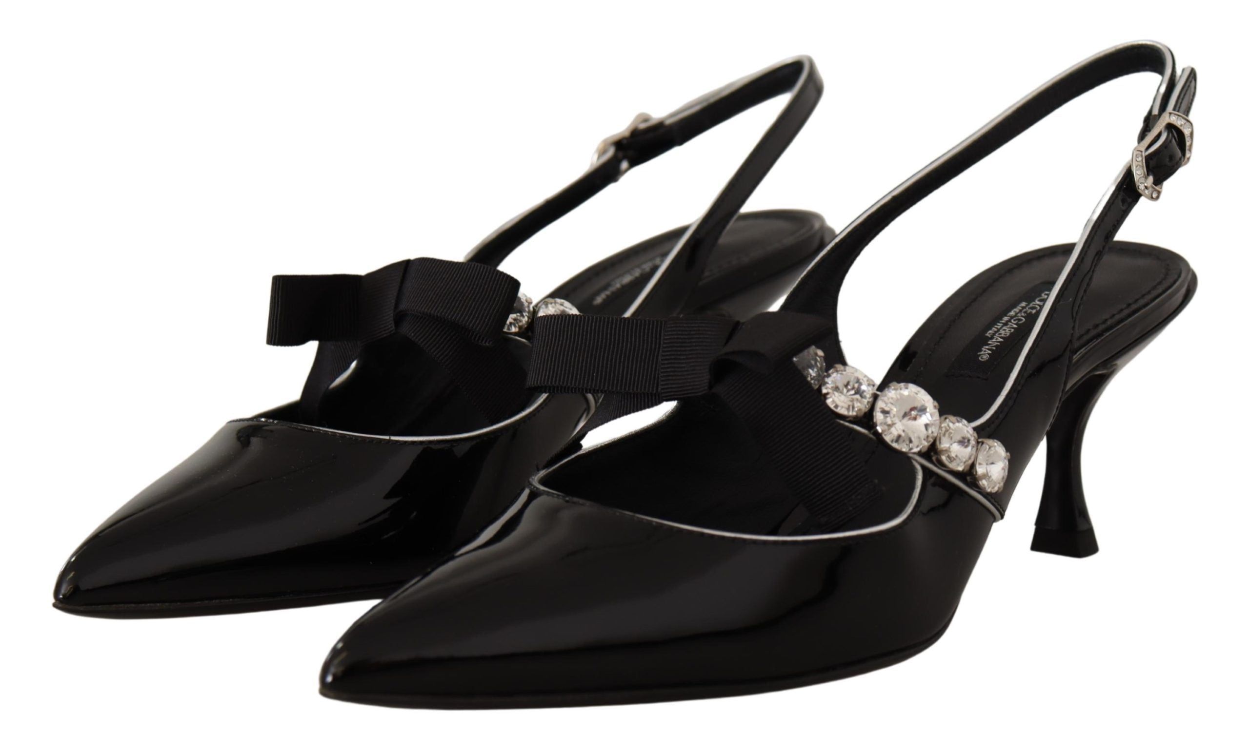 Dolce & Gabbana Schwarze Lackleder Kristall Slingbacks Schuhe-7