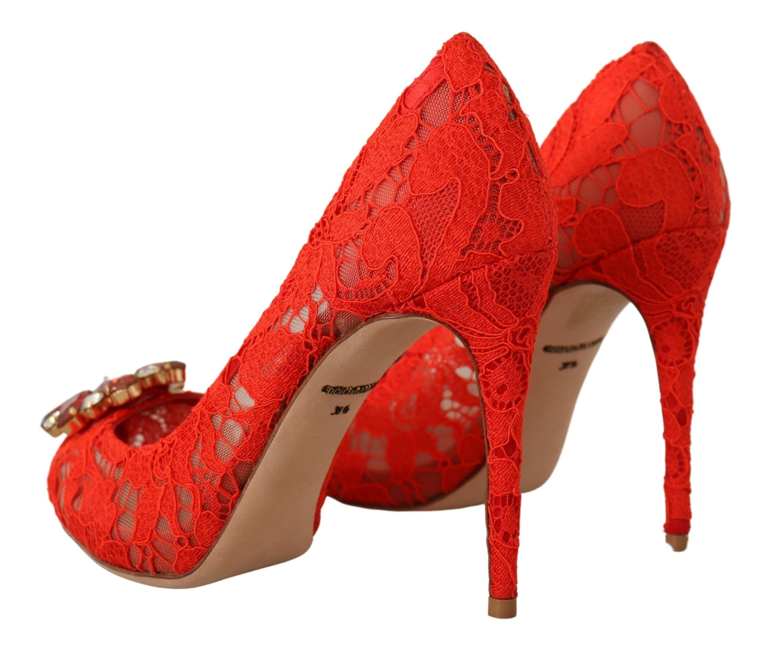 Dolce & Gabbana Red Taormina Lace Crystal Heels Pumps-3