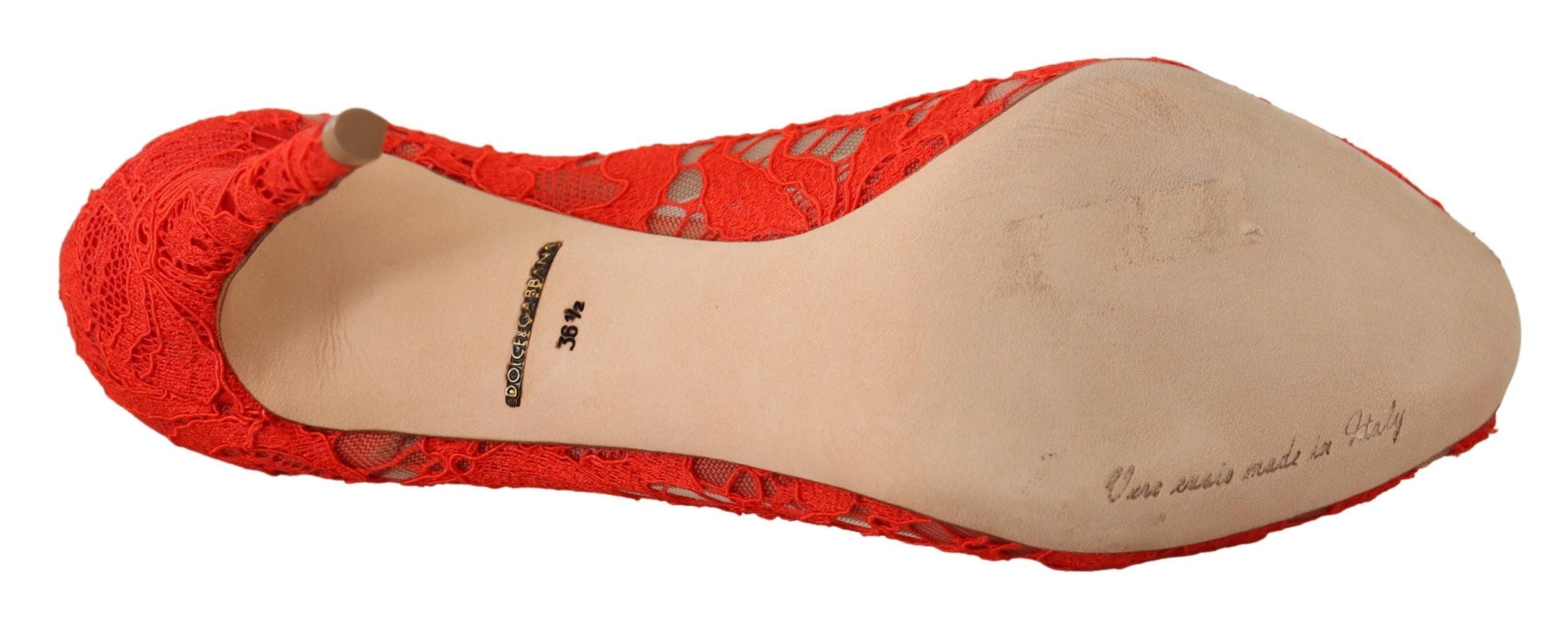 Dolce & Gabbana Red Taormina Lace Crystal Heels Pumps-5