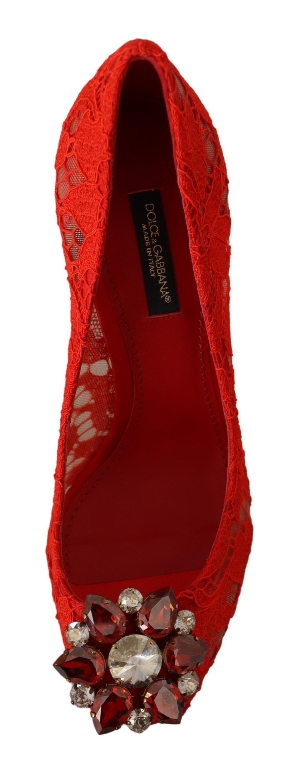Dolce & Gabbana Red Taormina Lace Crystal Heels Pumps-6