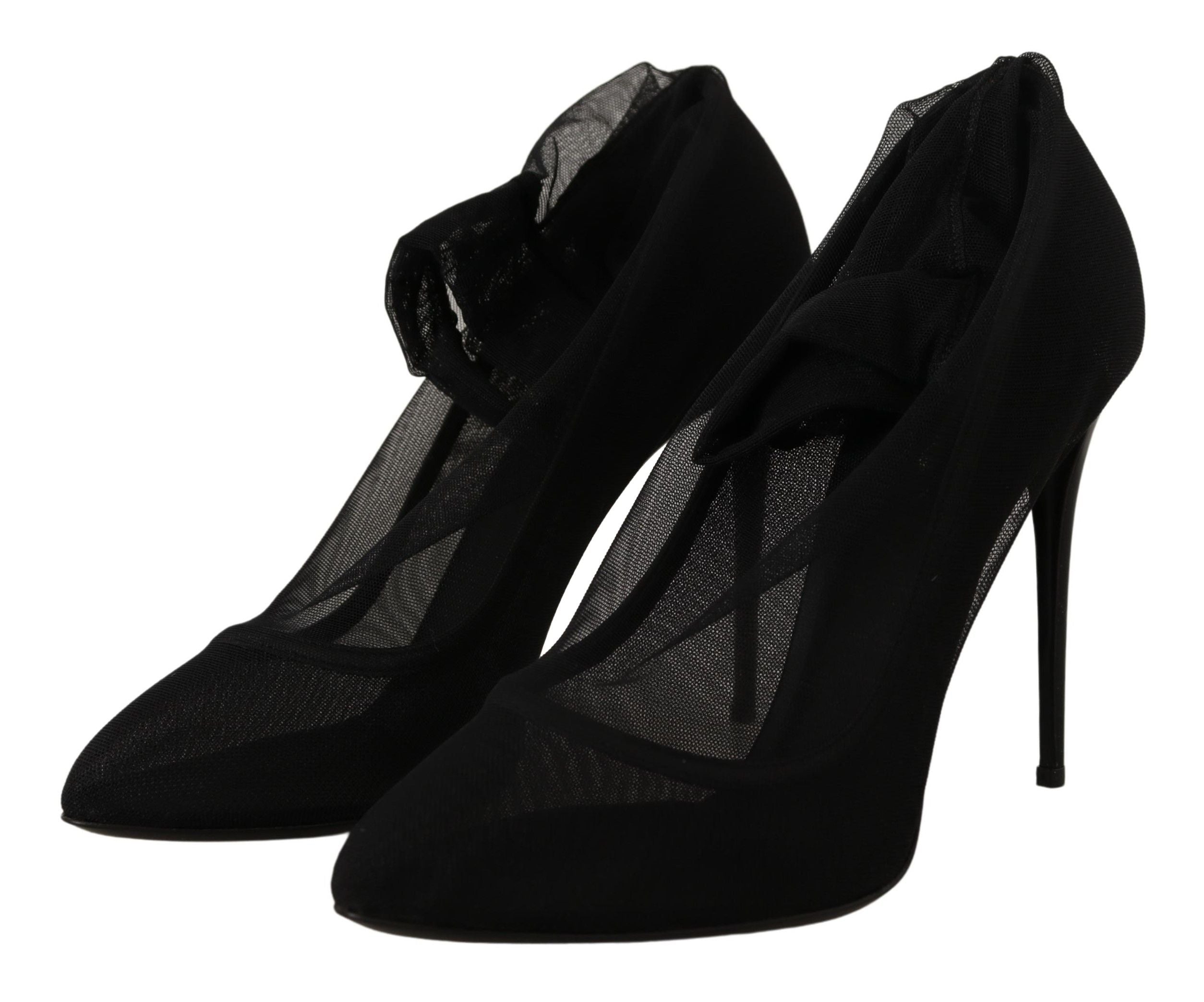 Dolce & Gabbana Black Tulle Stretch Boots Pumps Shoes-2