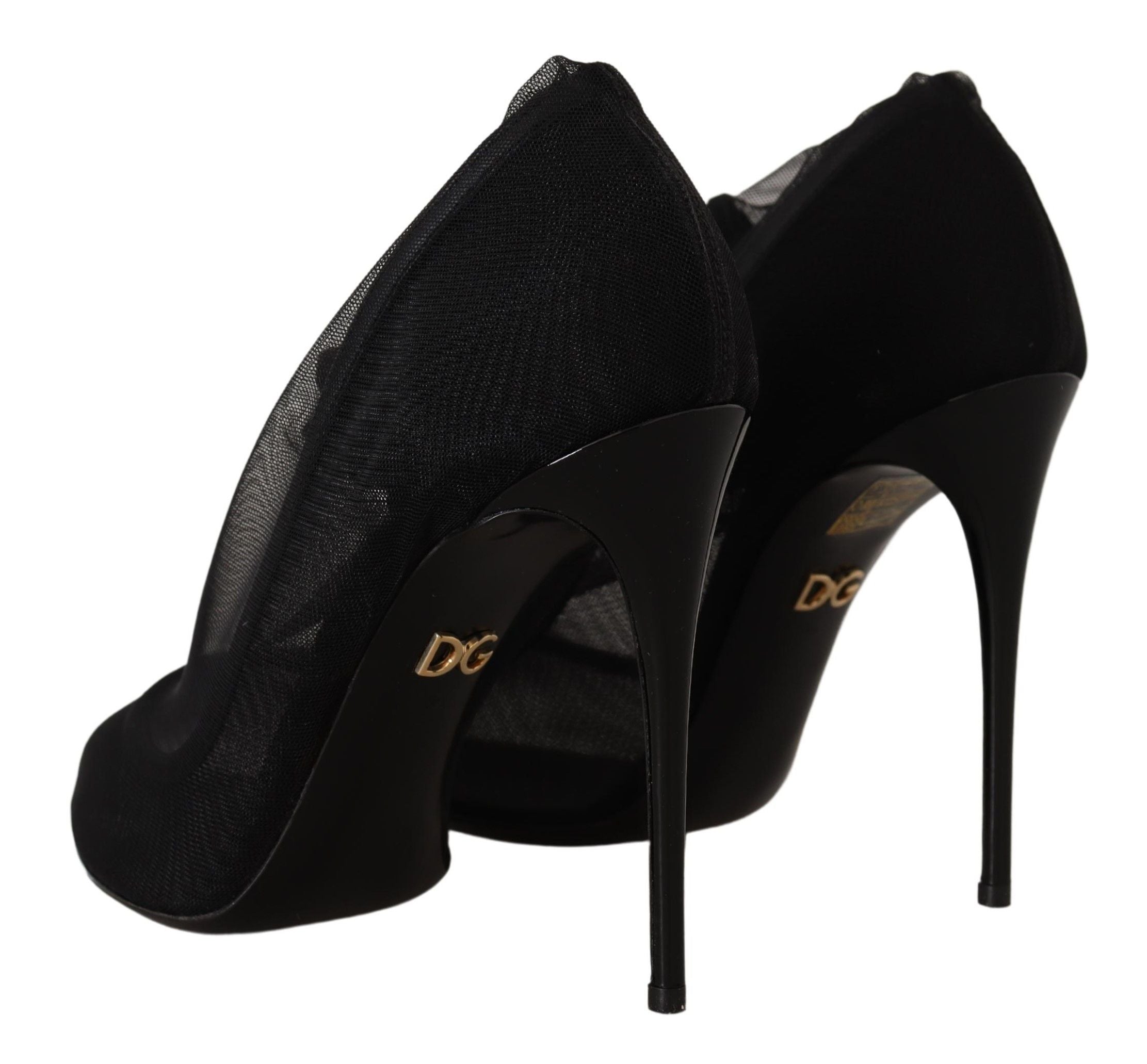 Dolce & Gabbana Black Tulle Stretch Boots Pumps Shoes-3