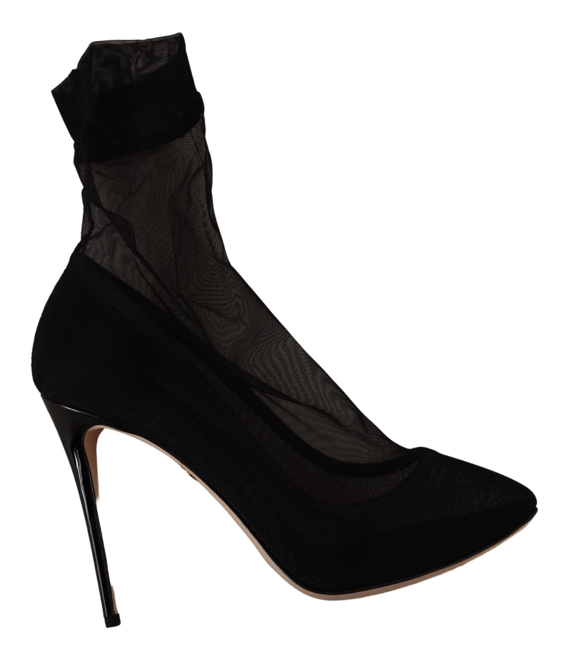 Dolce & Gabbana Black Stretch Tulle Stretch Boots Shoes-2