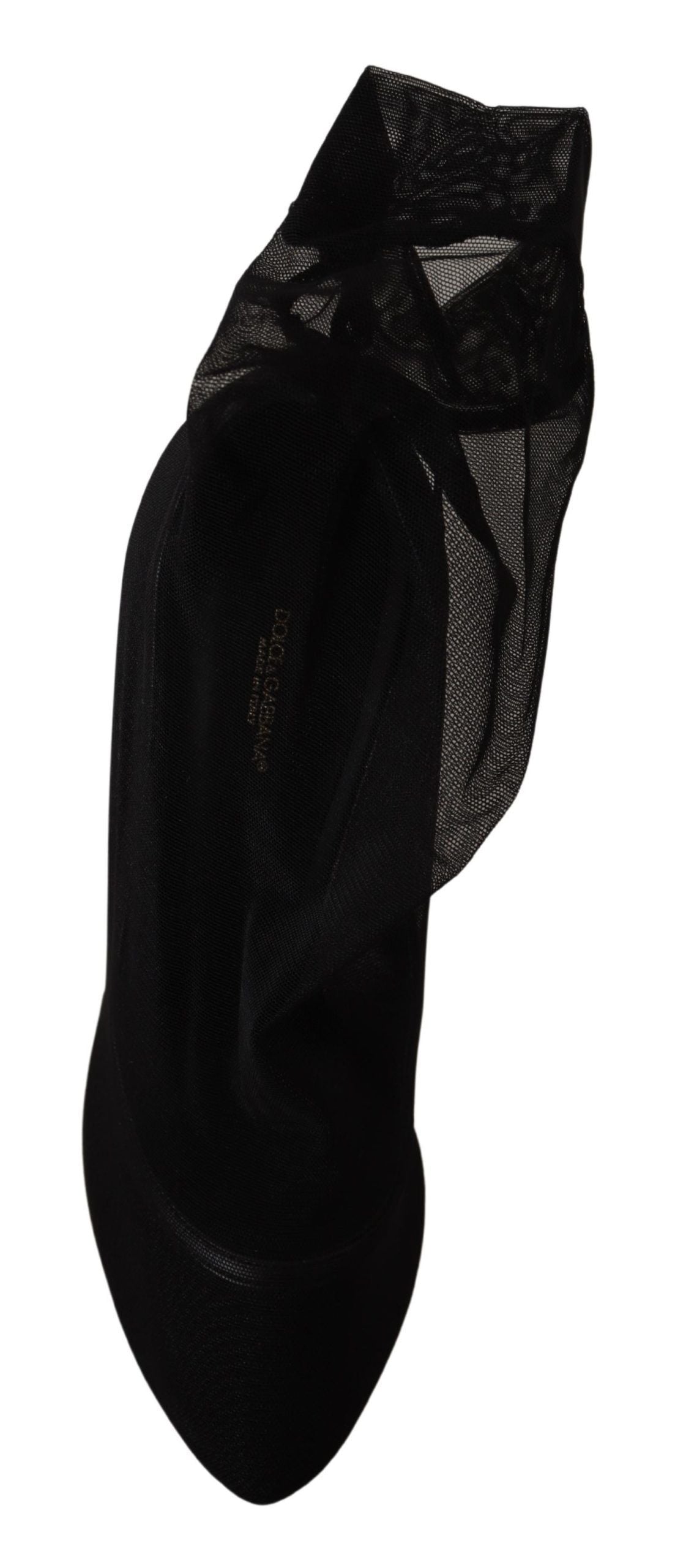 Dolce & Gabbana Black Stretch Tulle Stretch Boots Shoes-3
