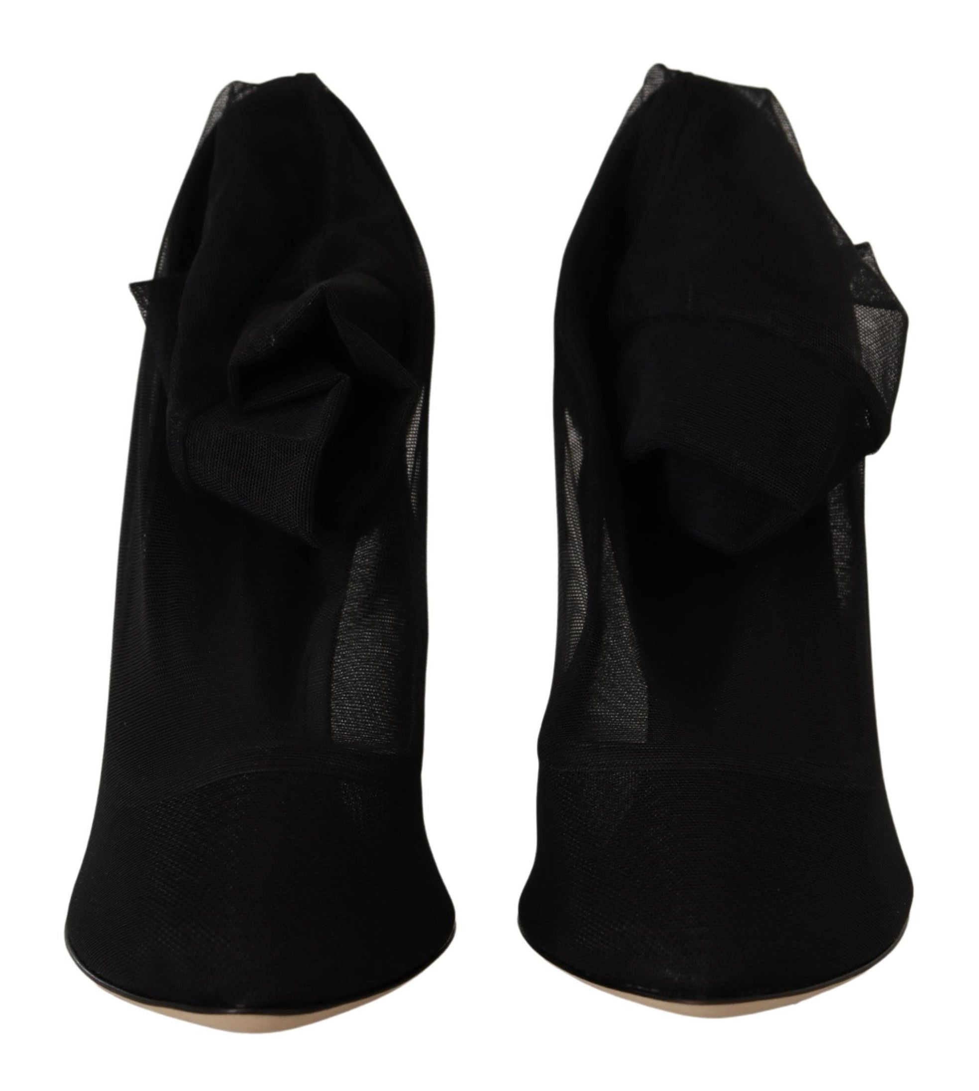 Dolce & Gabbana Black Stretch Tulle Stretch Boots Shoes-4