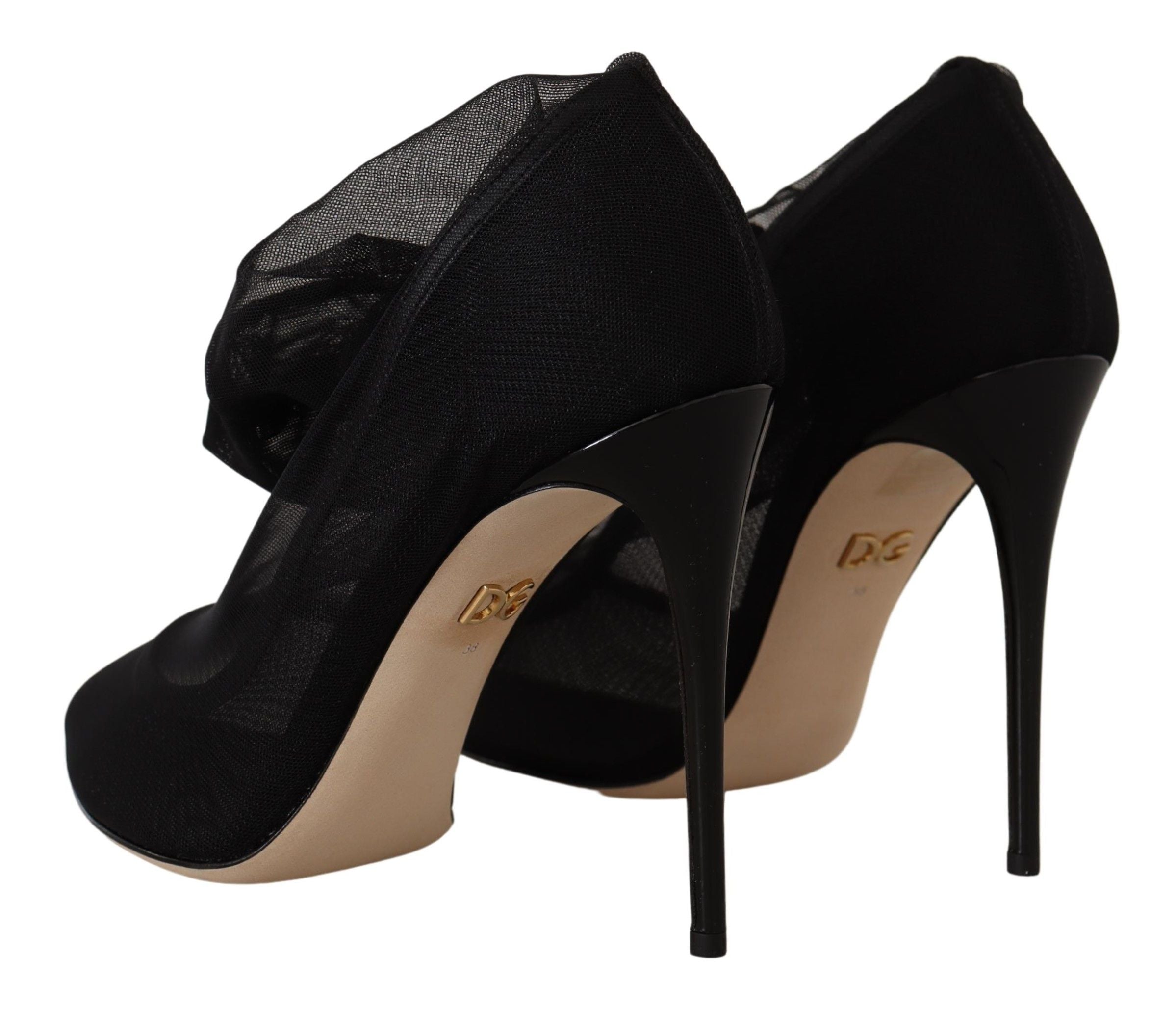 Dolce & Gabbana Black Stretch Tulle Stretch Boots Shoes-6
