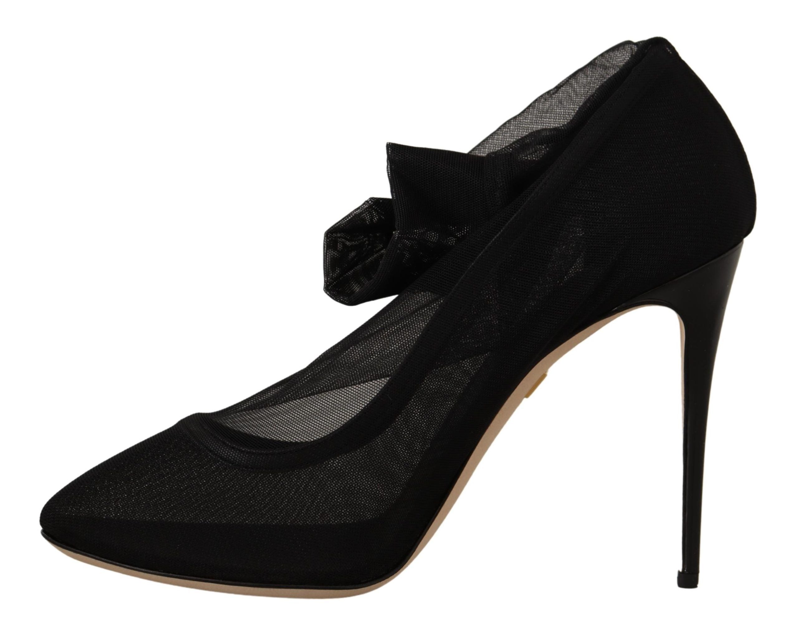 Dolce & Gabbana Black Stretch Tulle Stretch Boots Shoes-7