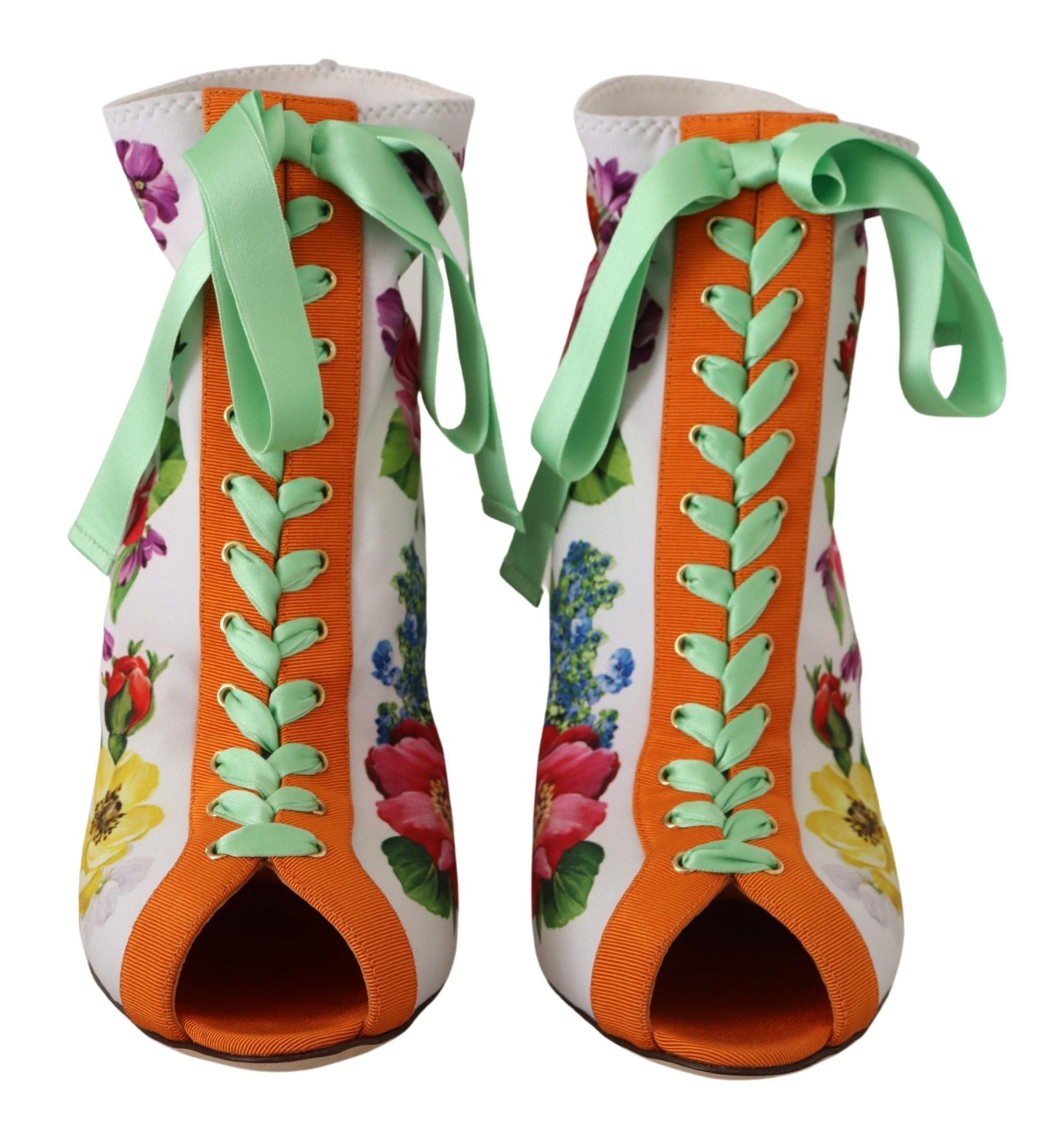 Dolce & Gabbana White Jersey Stretch Boots Open Toe Heels Shoes-5