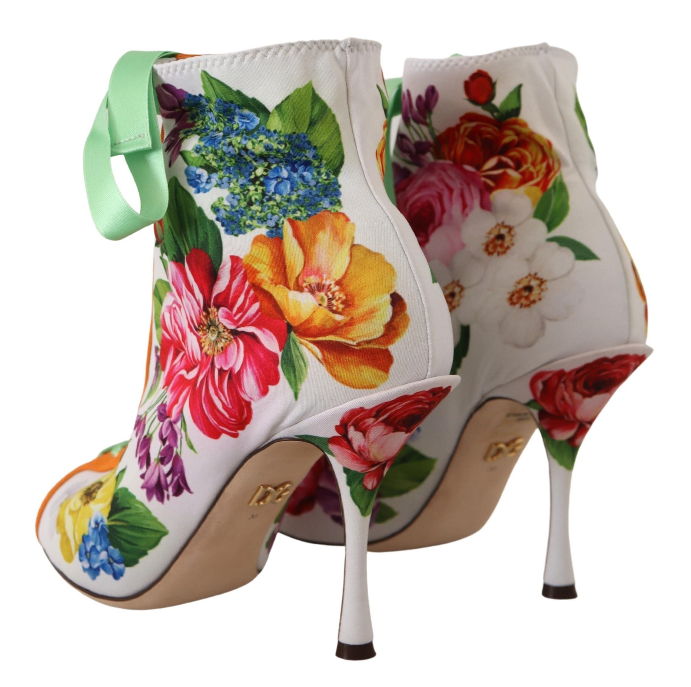 Dolce & Gabbana White Jersey Stretch Boots Open Toe Heels Shoes-7