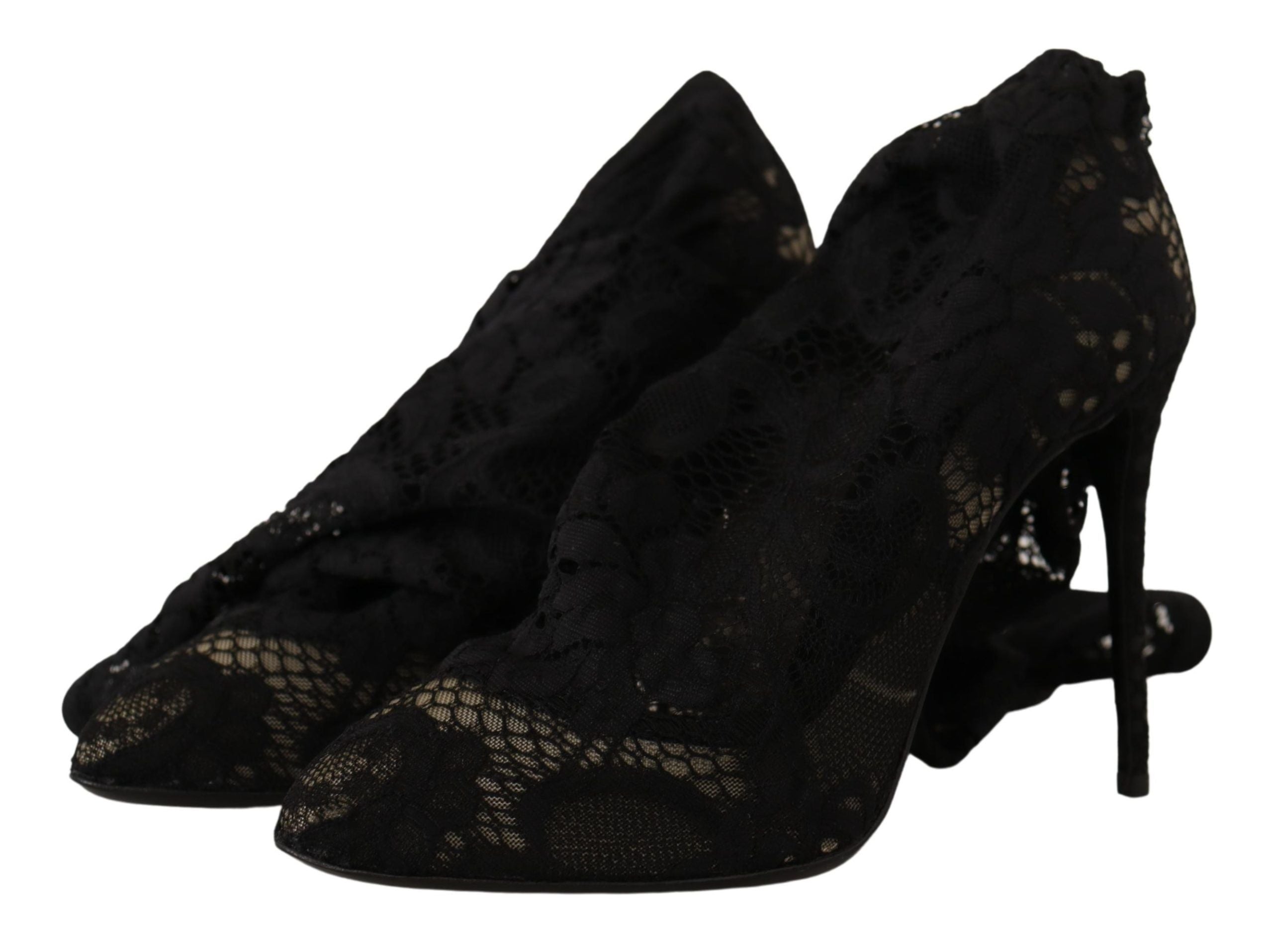 Dolce & Gabbana Schwarz Stretch Socken Taormina Spitze Stiefel Schuhe-2