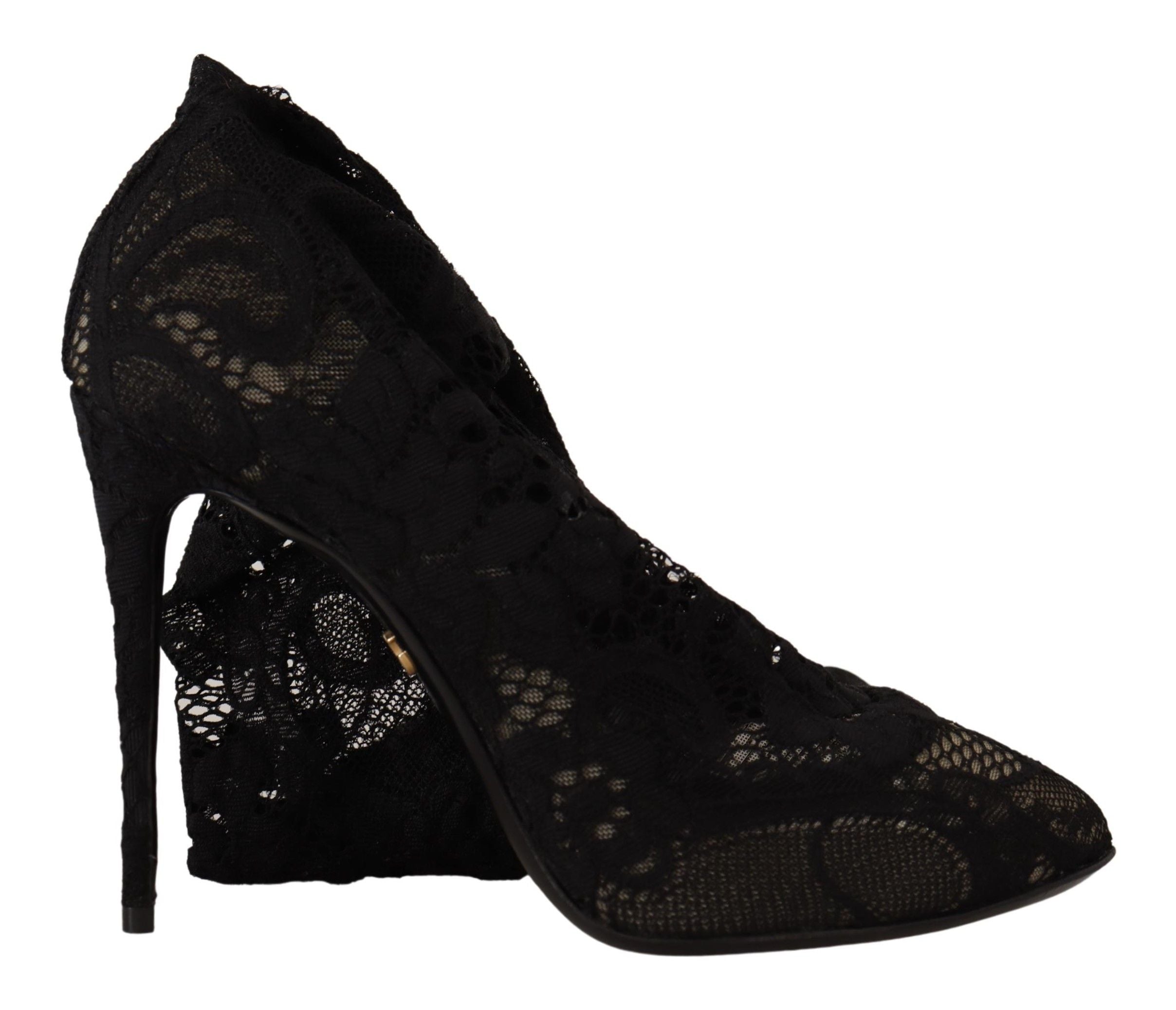 Dolce & Gabbana Schwarz Stretch Socken Taormina Spitze Stiefel Schuhe-1