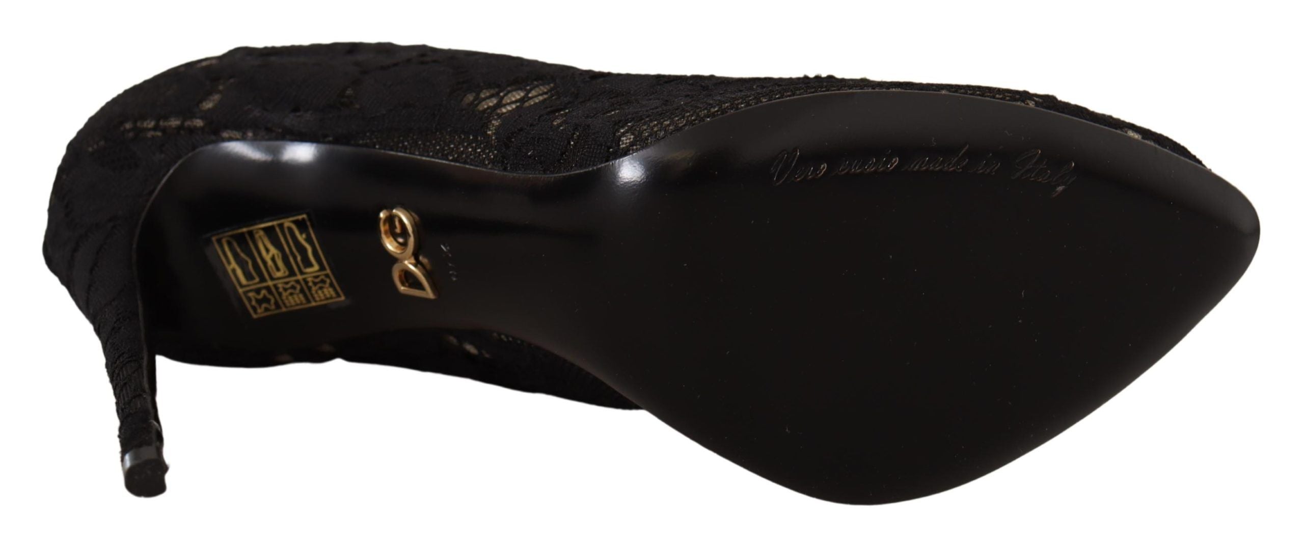 Dolce & Gabbana Schwarz Stretch Socken Taormina Spitze Stiefel Schuhe-5