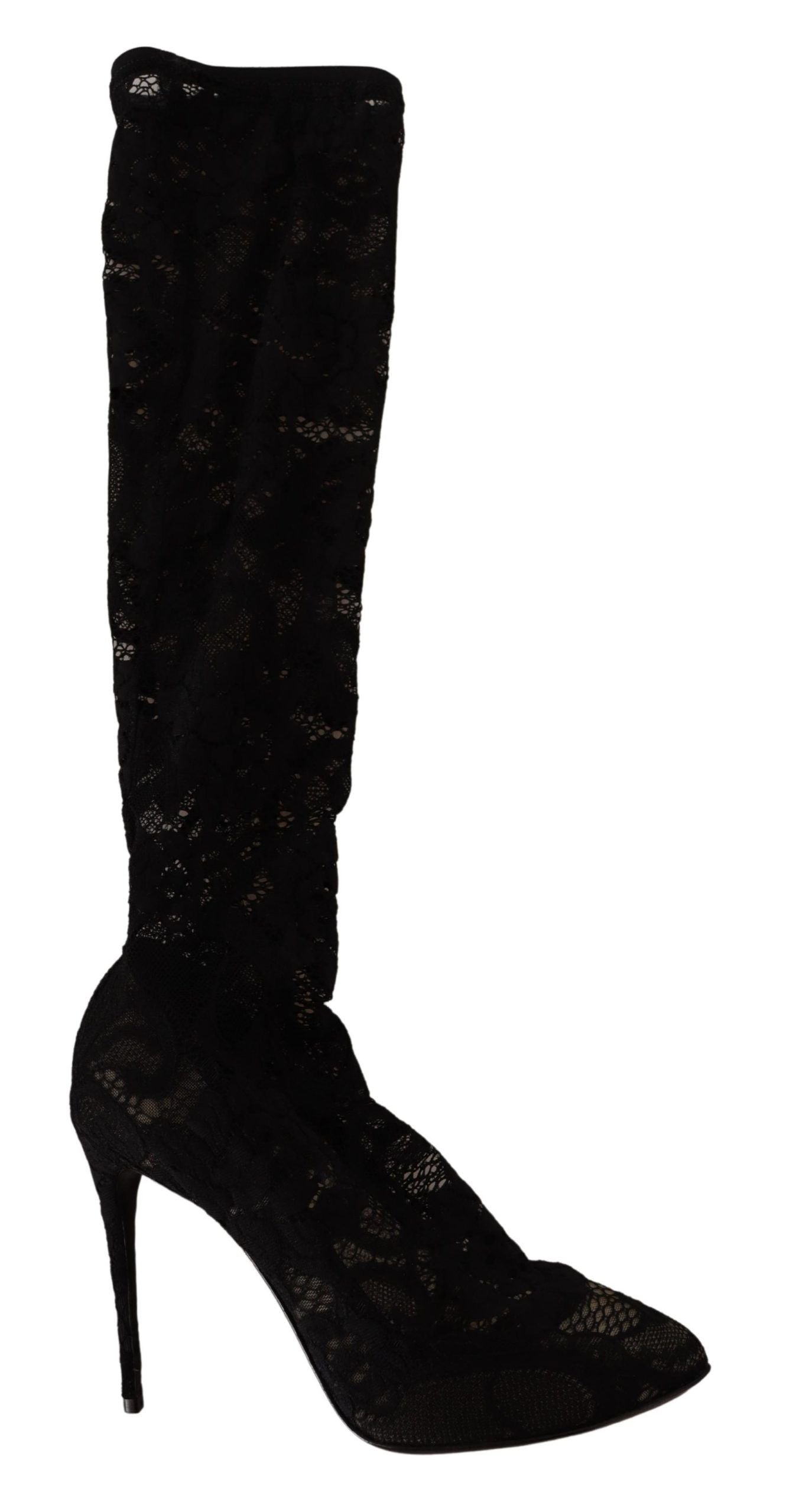 Dolce & Gabbana Schwarz Stretch Socken Taormina Spitze Stiefel Schuhe-6