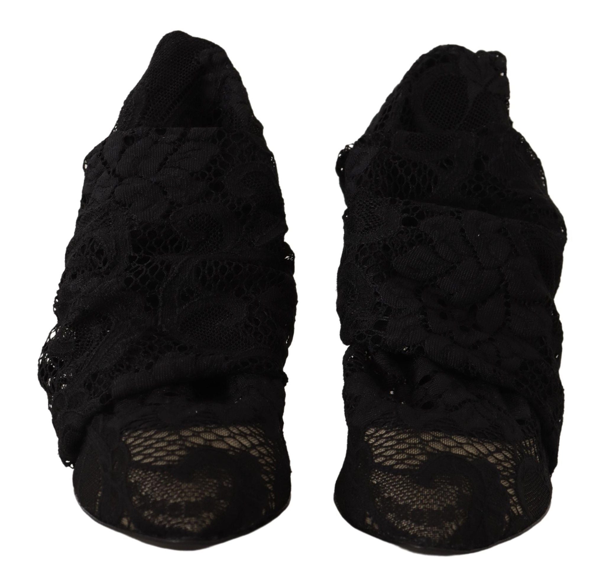 Dolce & Gabbana Schwarz Stretch Socken Taormina Spitze Stiefel Schuhe-8