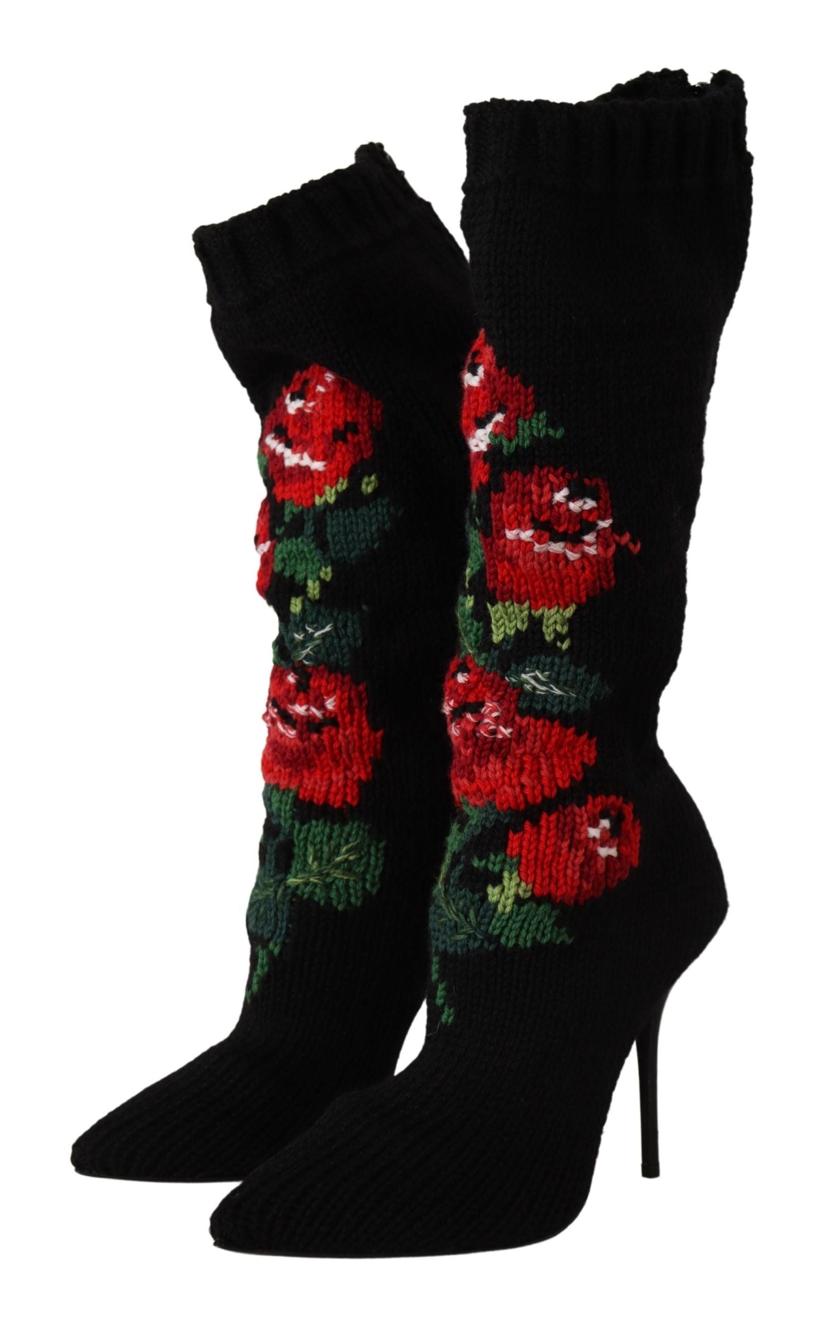 Dolce & Gabbana Schwarze Stretch-Socken Rote Rosen Booties Schuhe-2