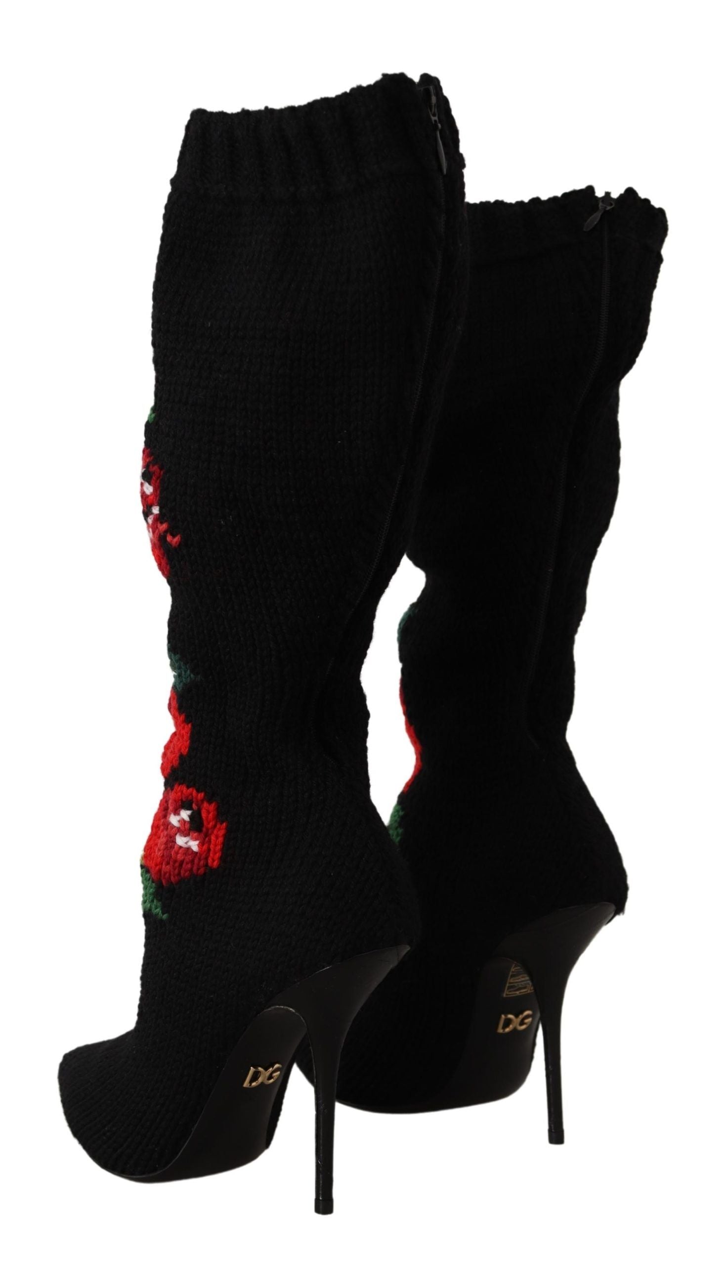 Dolce & Gabbana Schwarze Stretch-Socken Rote Rosen Booties Schuhe-3