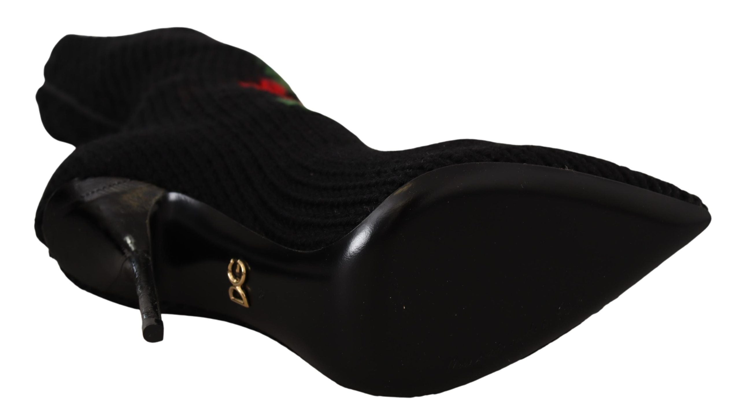 Dolce & Gabbana Schwarze Stretch-Socken Rote Rosen Booties Schuhe-5