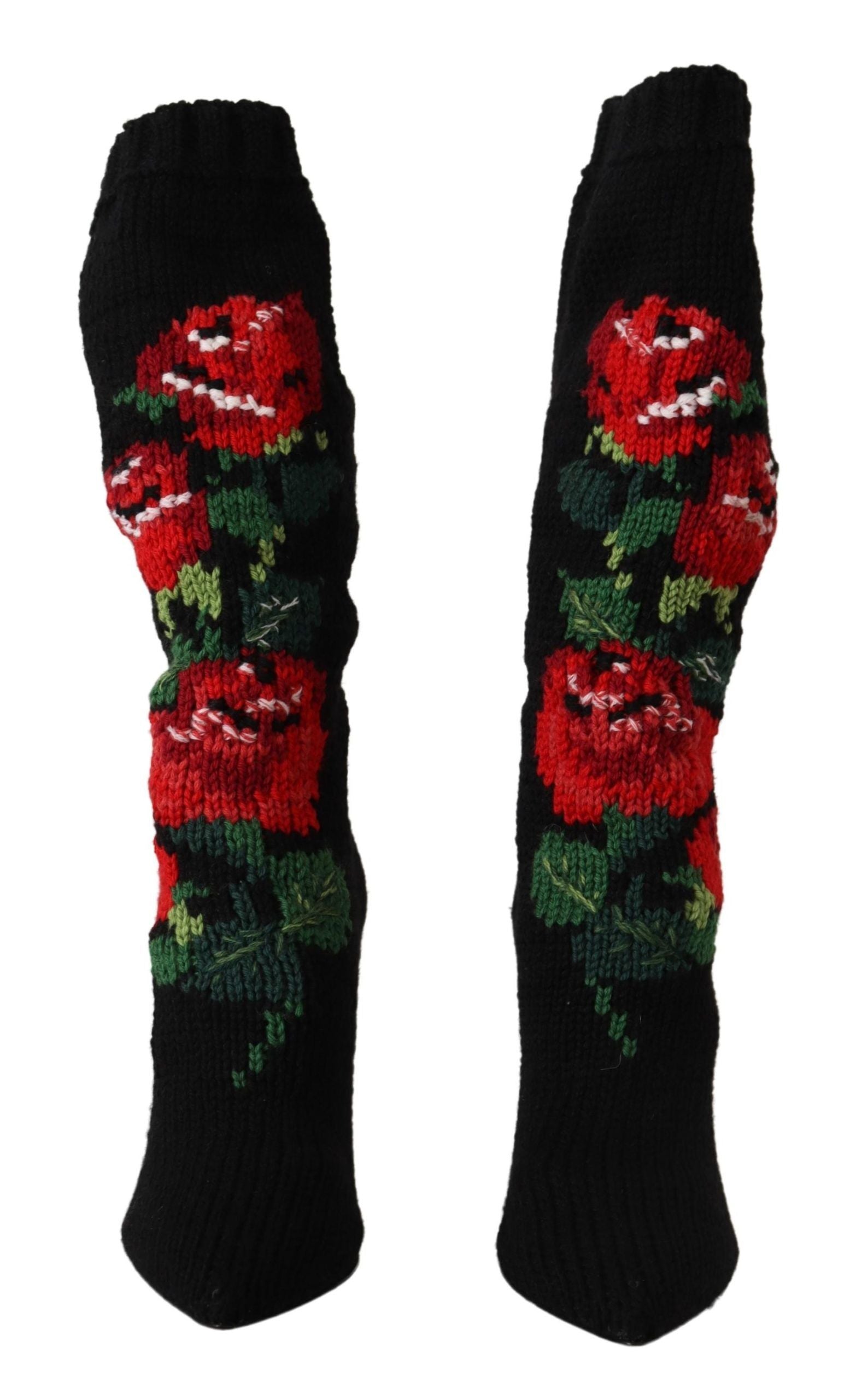 Dolce & Gabbana Schwarze Stretch-Socken Rote Rosen Booties Schuhe-6
