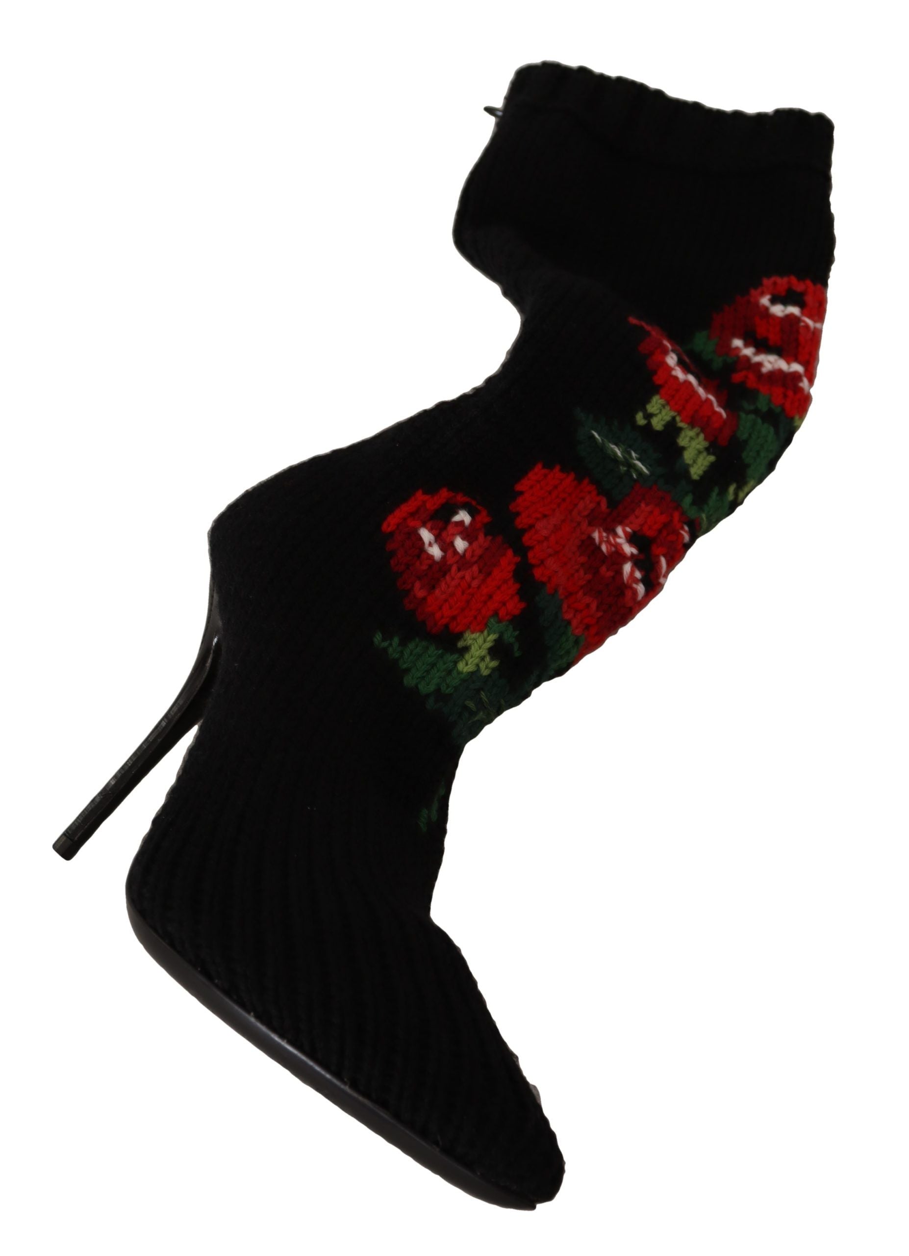 Dolce & Gabbana Schwarze Stretch-Socken Rote Rosen Booties Schuhe-7