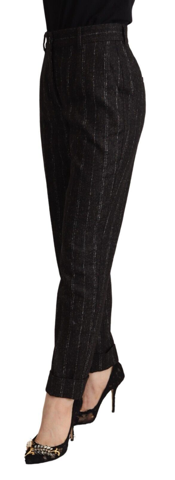 Dolce & Gabbana Black Striped High Waist Tapered Pants-3