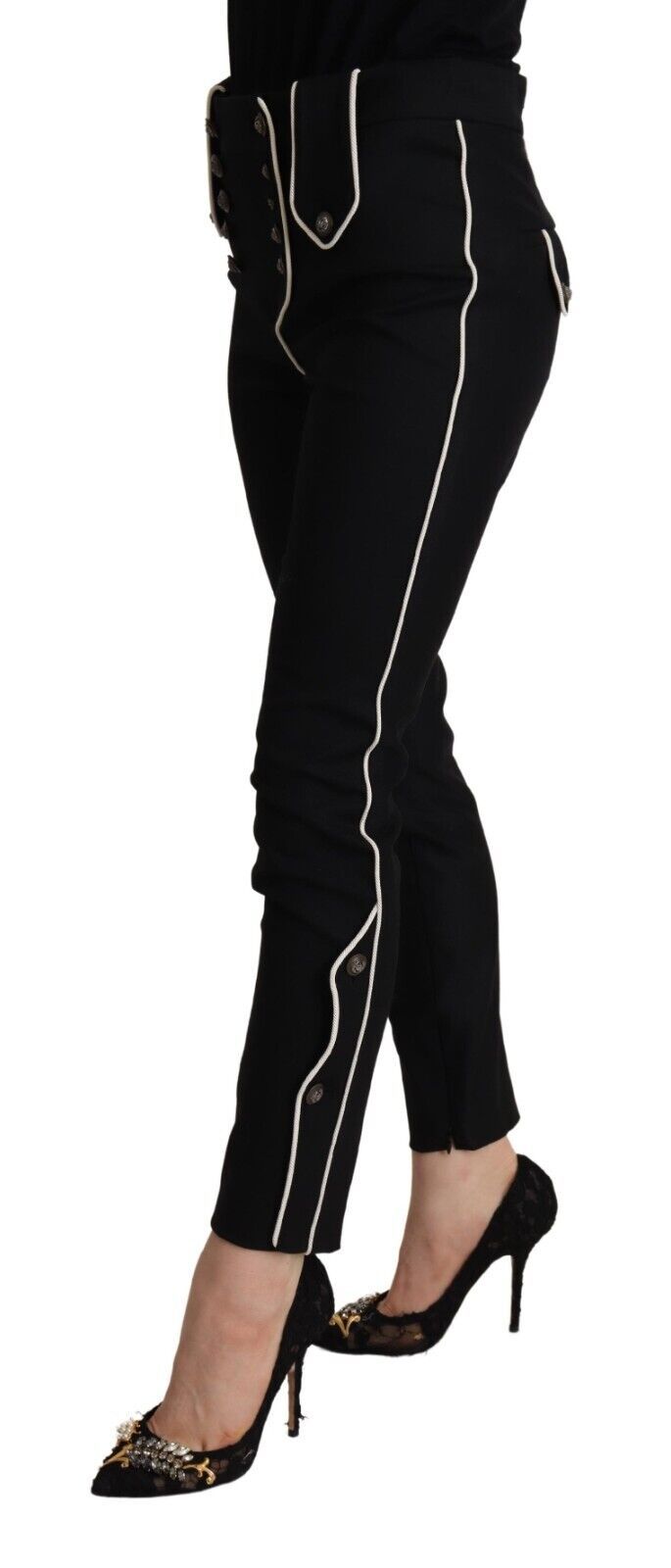 Dolce & Gabbana black slim-fit trousers with a mid-waisted design and embellished buttons-2