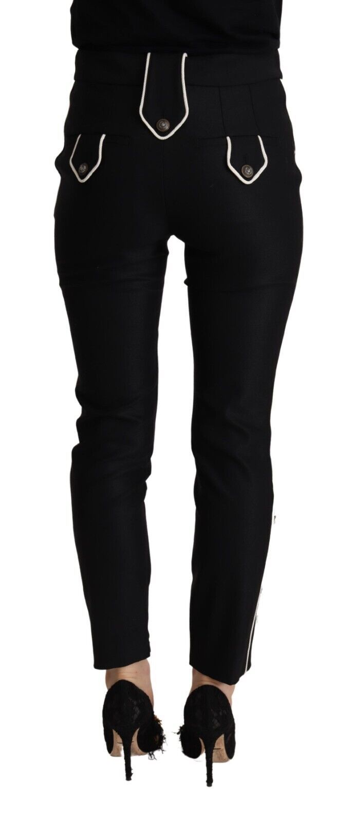 Dolce & Gabbana black slim-fit trousers with a mid-waisted design and embellished buttons-3