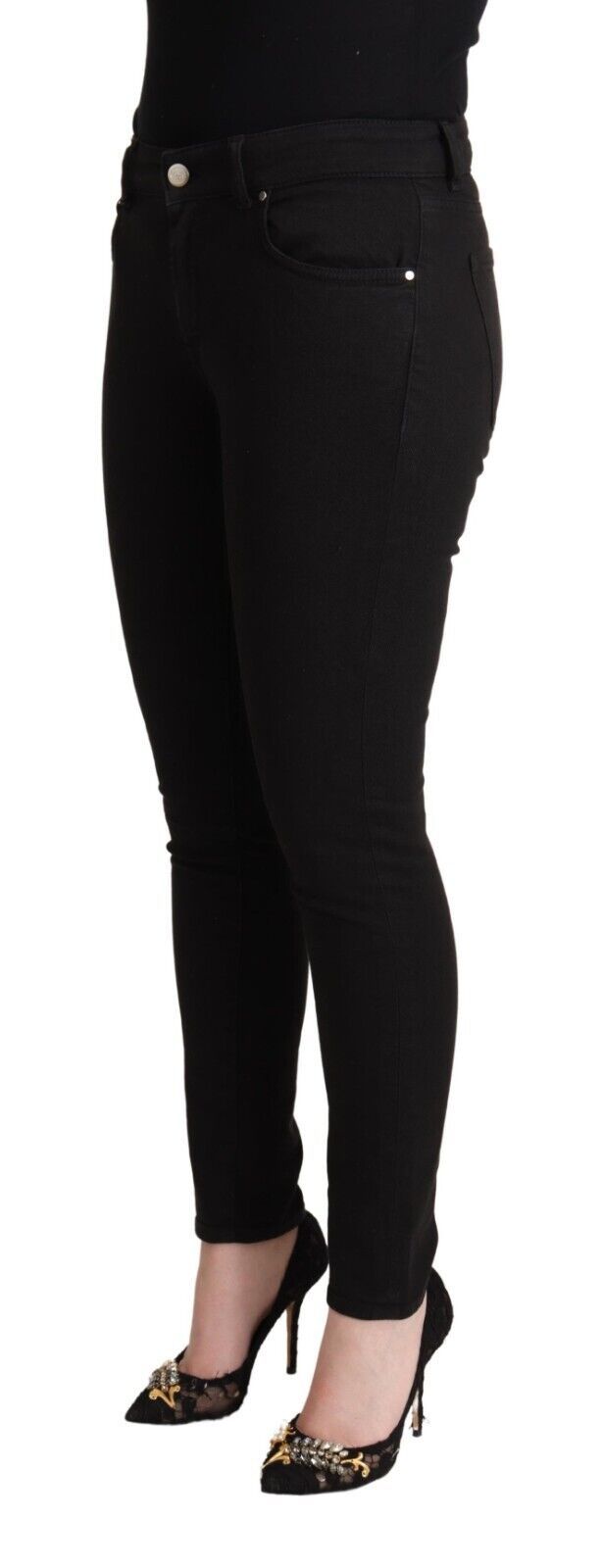 Vaqueros negros ajustados Dolce & Gabbana de algodón con cintura media y denim-2