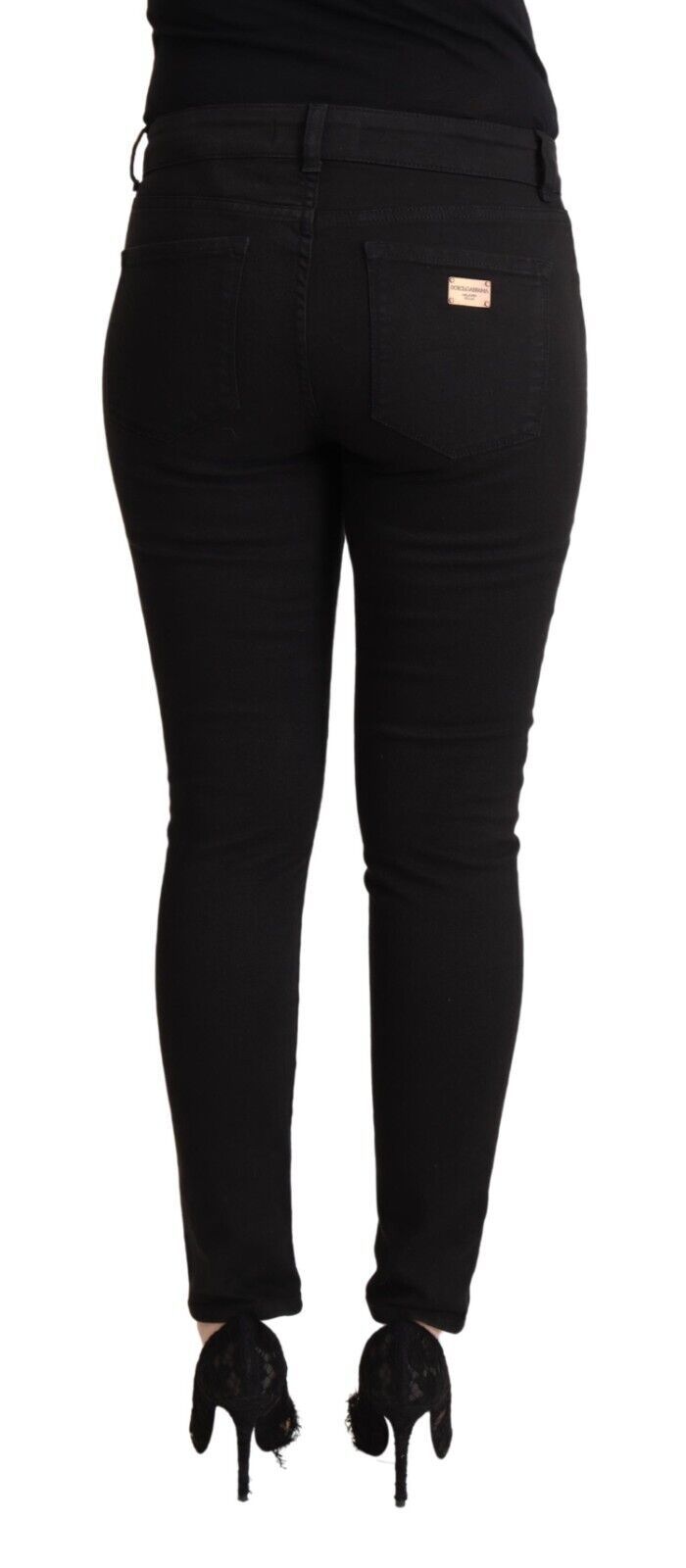 Vaqueros negros ajustados Dolce & Gabbana de algodón con cintura media y denim-3