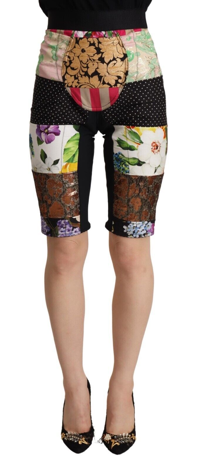 Dolce & Gabbana Multicolor Patchwork High-Waisted Cropped Pants