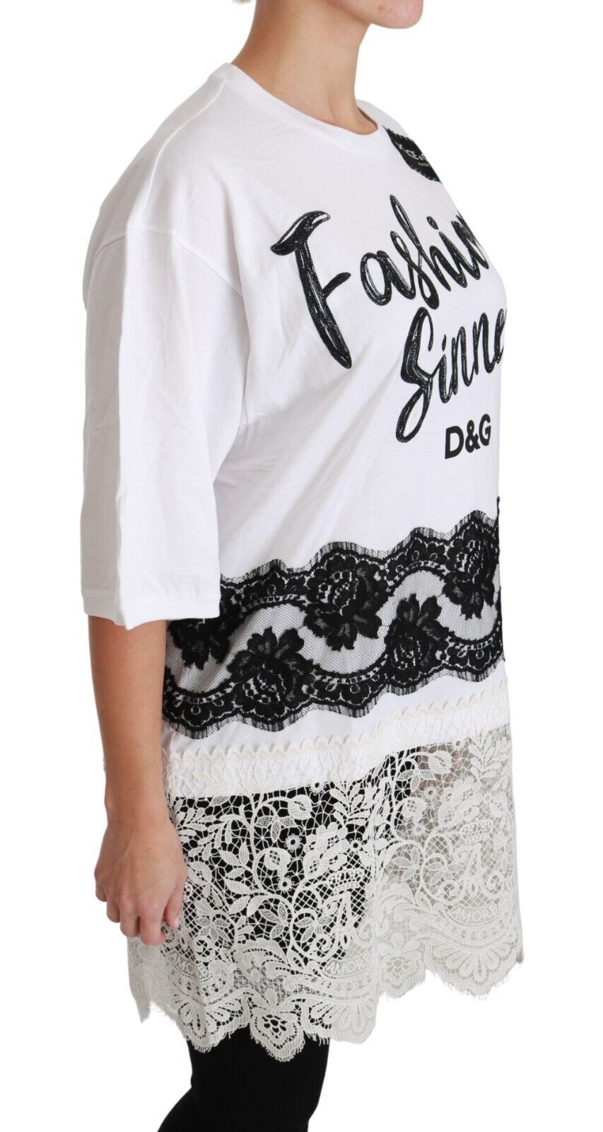 Dolce & Gabbana Weißes Fashion Sinner Baumwoll-Spitzen-T-Shirt-Top-3