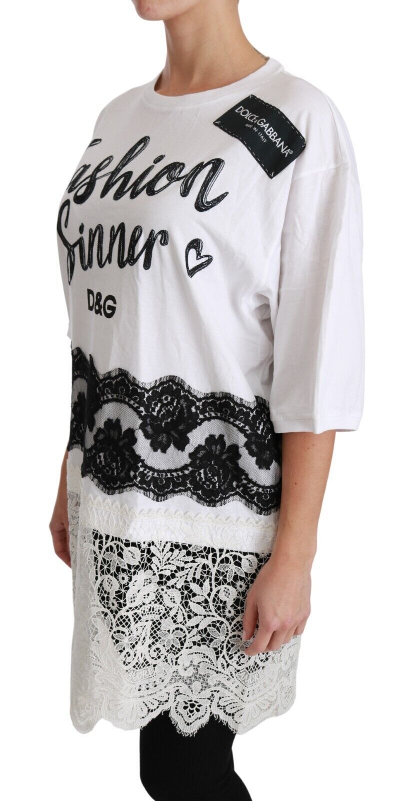 Dolce & Gabbana Weißes Fashion Sinner Baumwoll-Spitzen-T-Shirt-Top-4