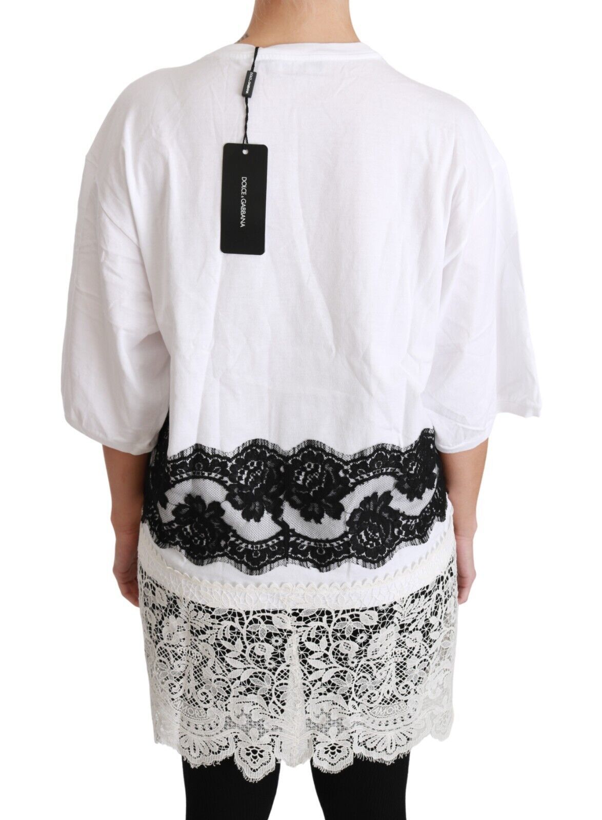 Dolce & Gabbana Weißes Fashion Sinner Baumwoll-Spitzen-T-Shirt-Top-5