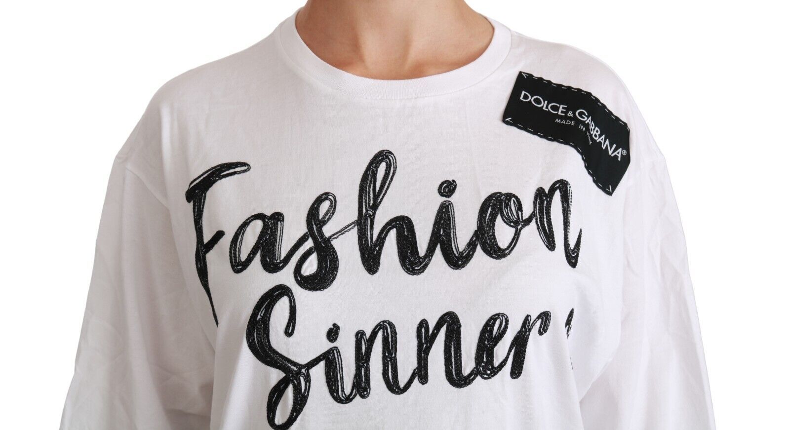 Dolce & Gabbana Weißes Fashion Sinner Baumwoll-Spitzen-T-Shirt-Top-6