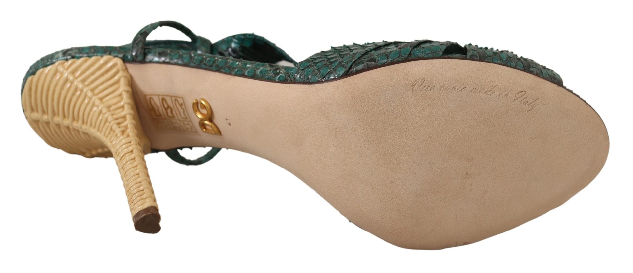 Dolce & Gabbana Green Python Strappy Sandals Heels Shoes-2