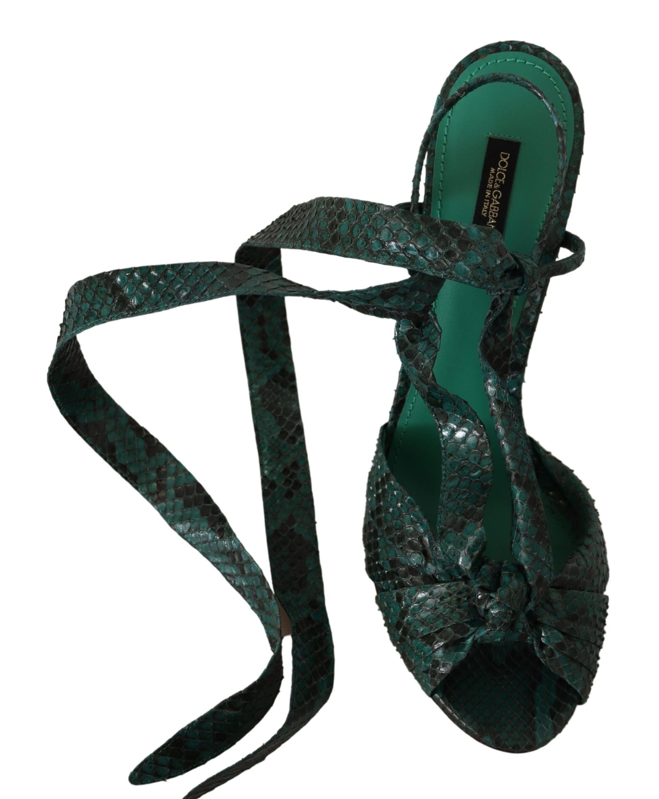 Dolce & Gabbana Green Python Strappy Sandals Heels Shoes-3