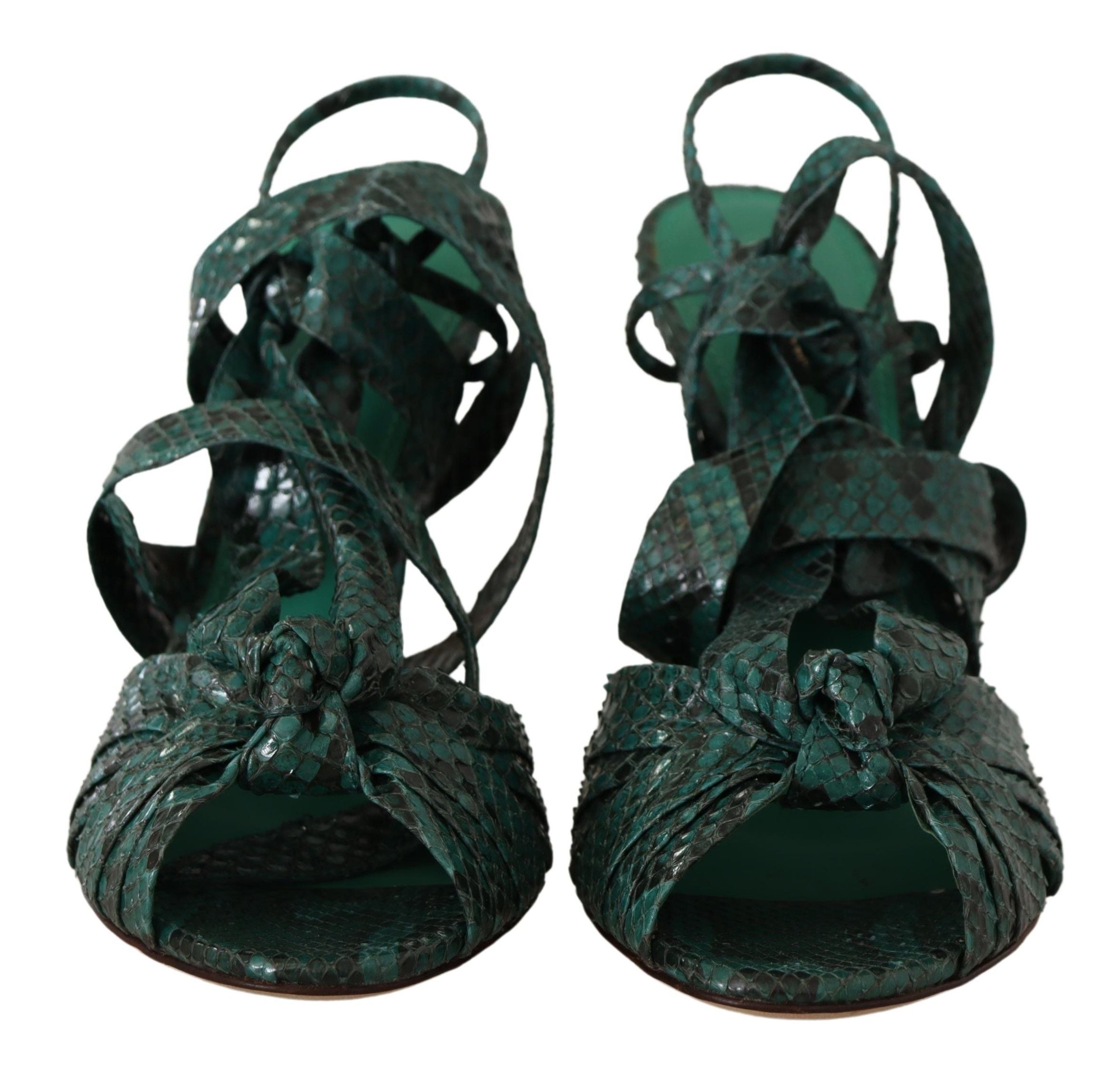 Dolce & Gabbana Green Python Strappy Sandals Heels Shoes-4
