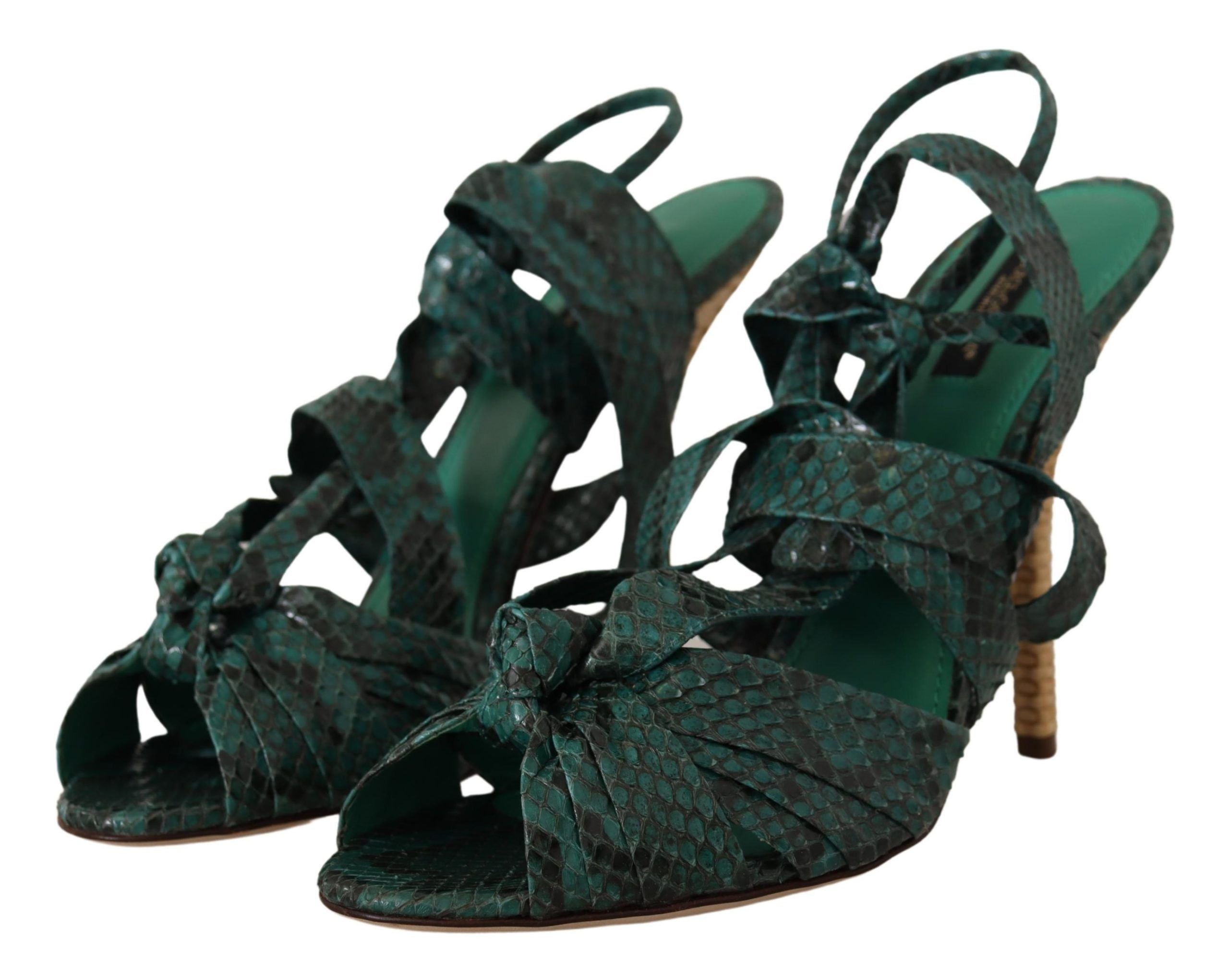Dolce & Gabbana Green Python Strappy Sandals Heels Shoes-5