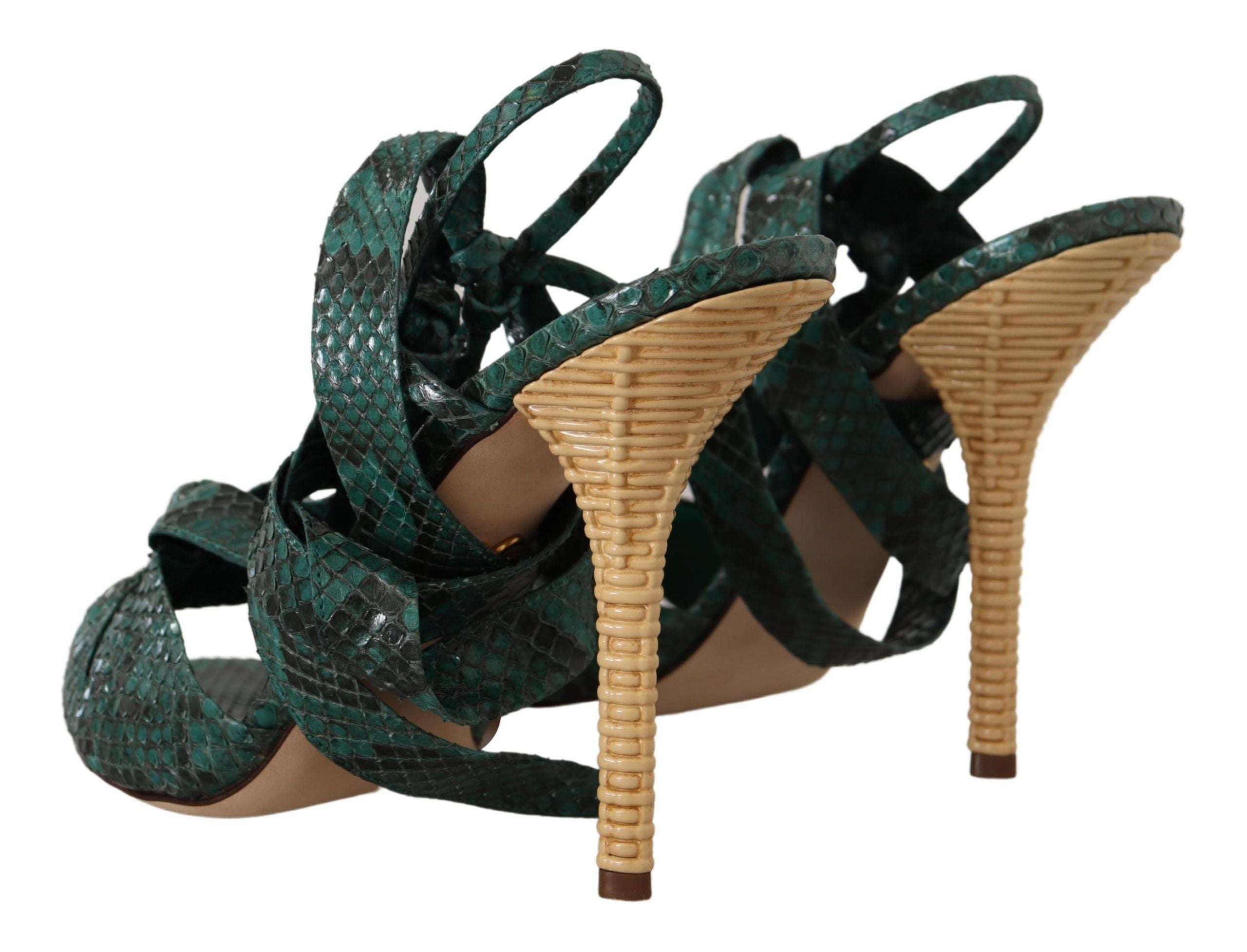 Dolce & Gabbana Green Python Strappy Sandals Heels Shoes-6