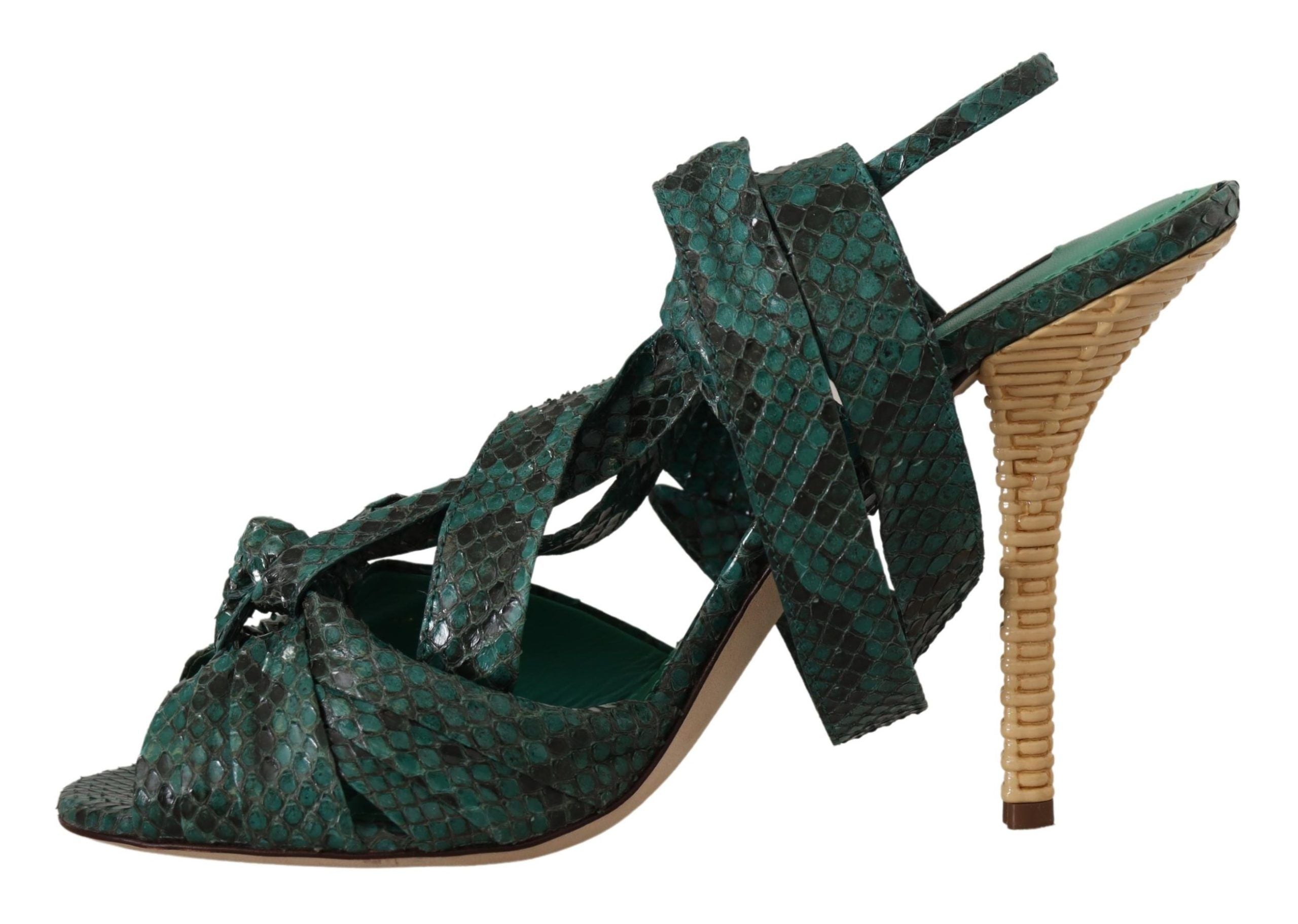 Dolce & Gabbana Green Python Strappy Sandals Heels Shoes-7