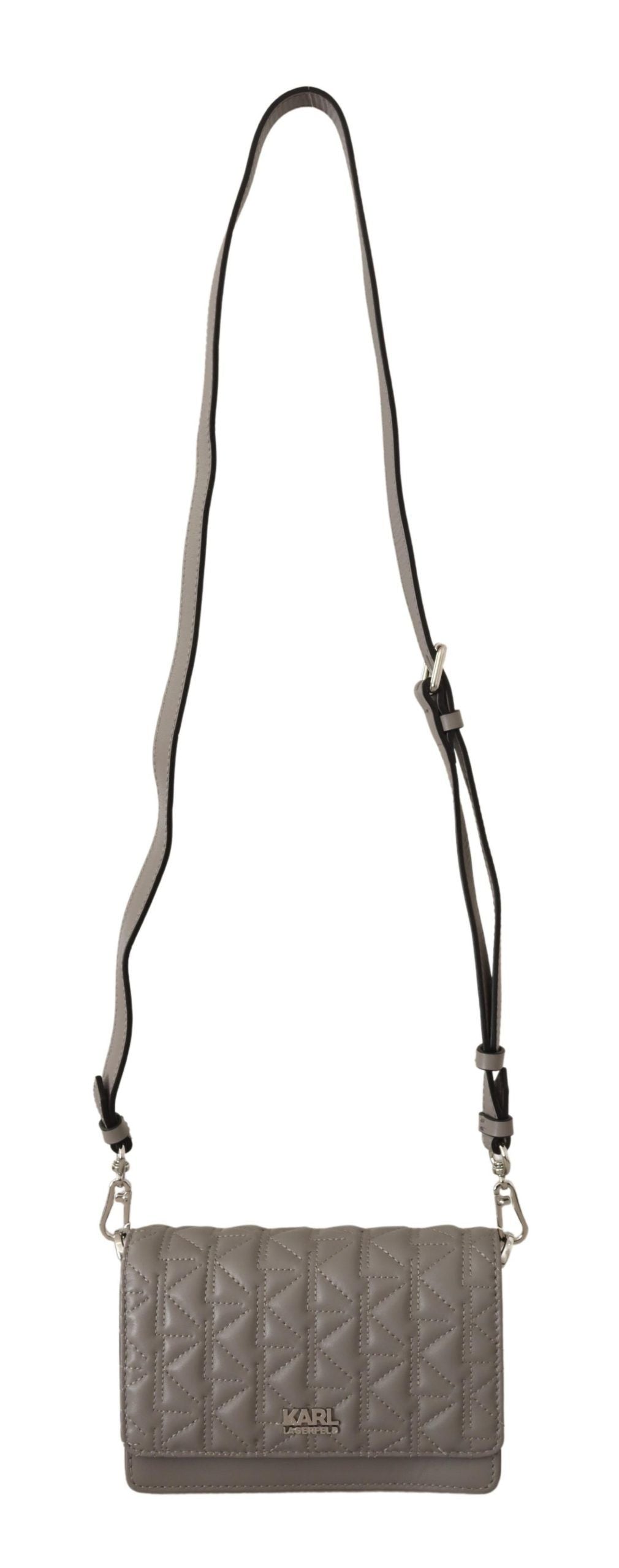 Karl Lagerfeld Elegante bolso bandolera de piel gris-2